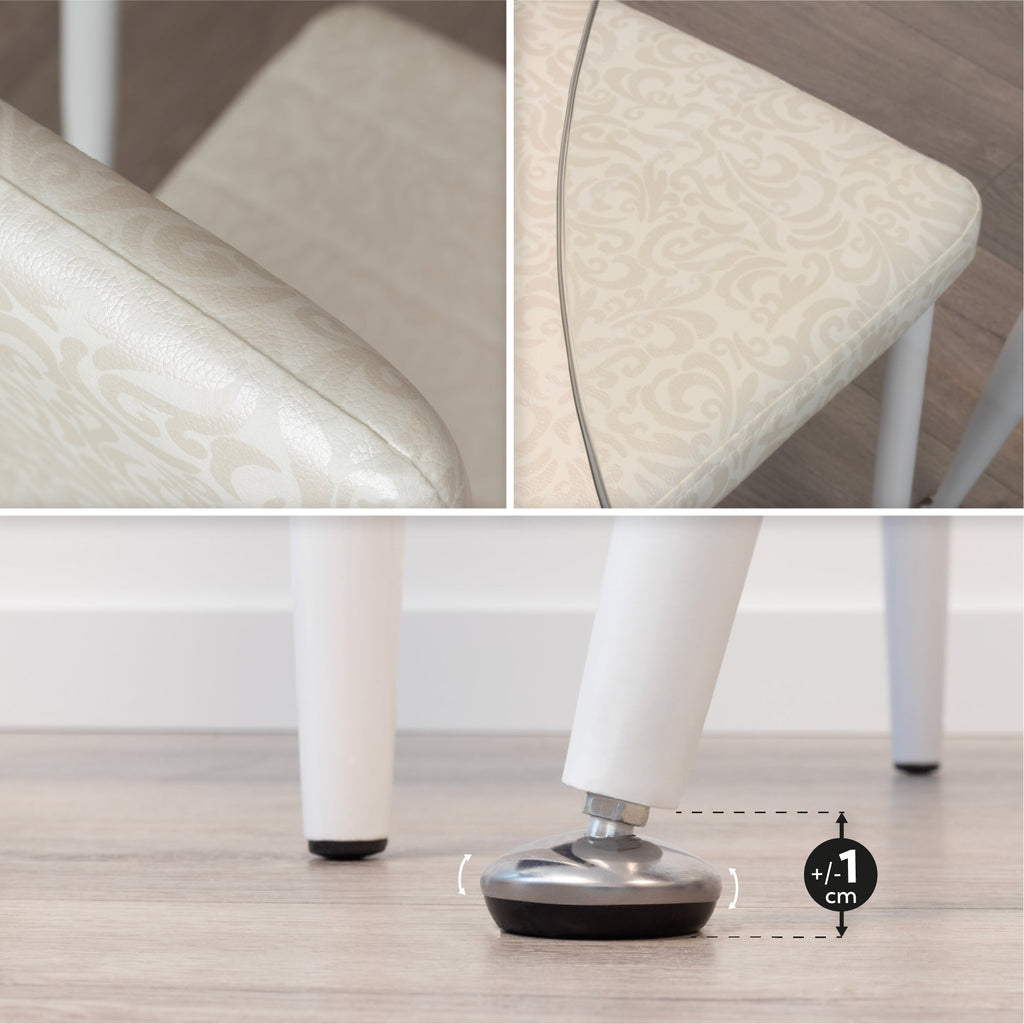 Conjunto de Mesa Corin con 4 Sillas Romantic/Shirley, Estructura Metálica y Tablero de Vidrio Templado
