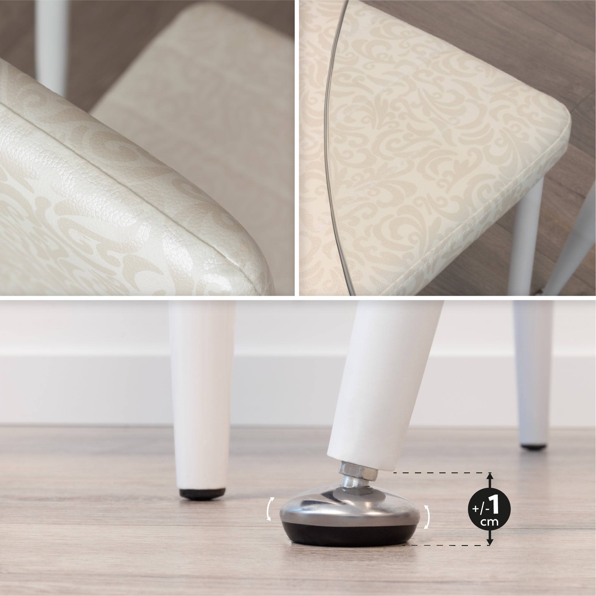 Conjunto de Mesa Corin con 4 Sillas Romantic/Shirley, Estructura Metálica y Tablero de Vidrio Templado