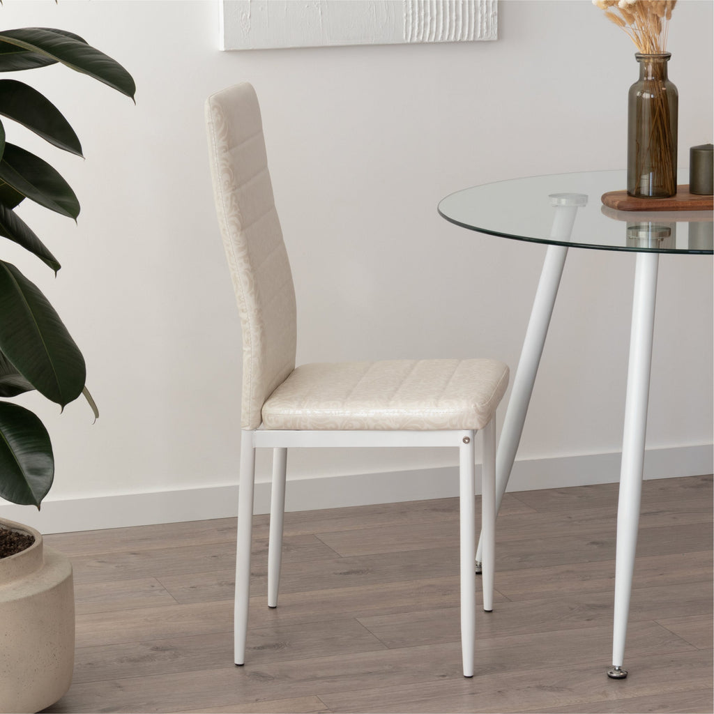 Conjunto de Mesa Corin con 4 Sillas Romantic/Shirley, Estructura Metálica y Tablero de Vidrio Templado