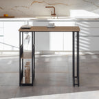 GAVIN - Mesa de bar 110x50 cm, altura 105 cm, con 2 estantes y portacopas, estructura de acero, estilo industrial, negro