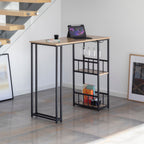 GAVIN - Mesa de bar 110x50 cm, altura 105 cm, con 2 estantes y portacopas, estructura de acero, estilo industrial, negro