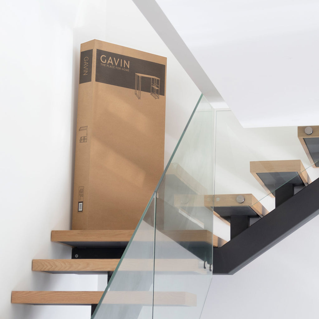 GAVIN - Mesa de bar 110x50 cm, altura 105 cm, con 2 estantes y portacopas, estructura de acero, estilo industrial, negro