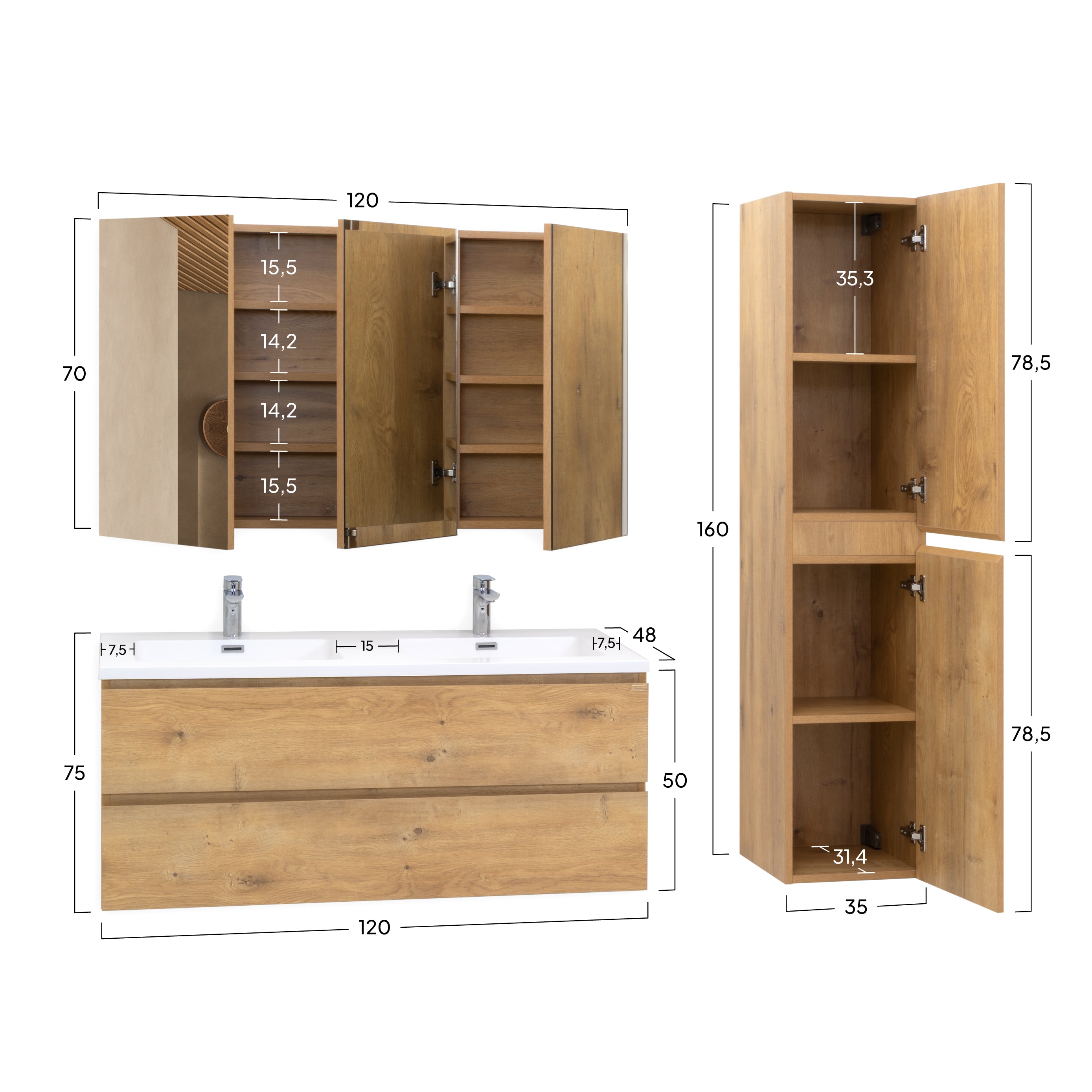 Atena - Set bagno sospeso - Disponibile in 60, 80, 100 e 120 cm - Vari colori