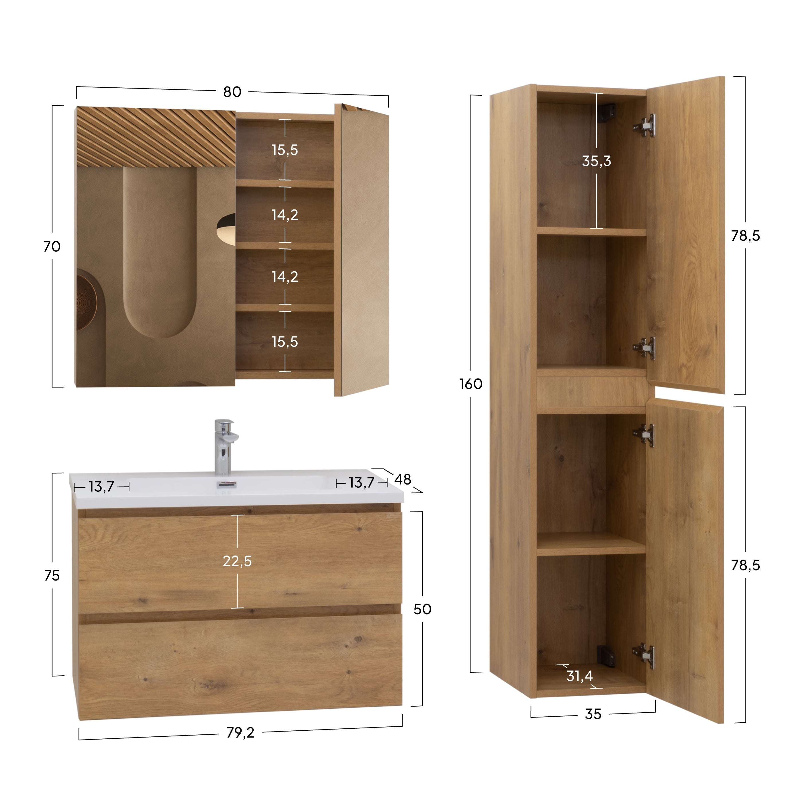 Atena - Set bagno sospeso - Disponibile in 60, 80, 100 e 120 cm - Vari colori