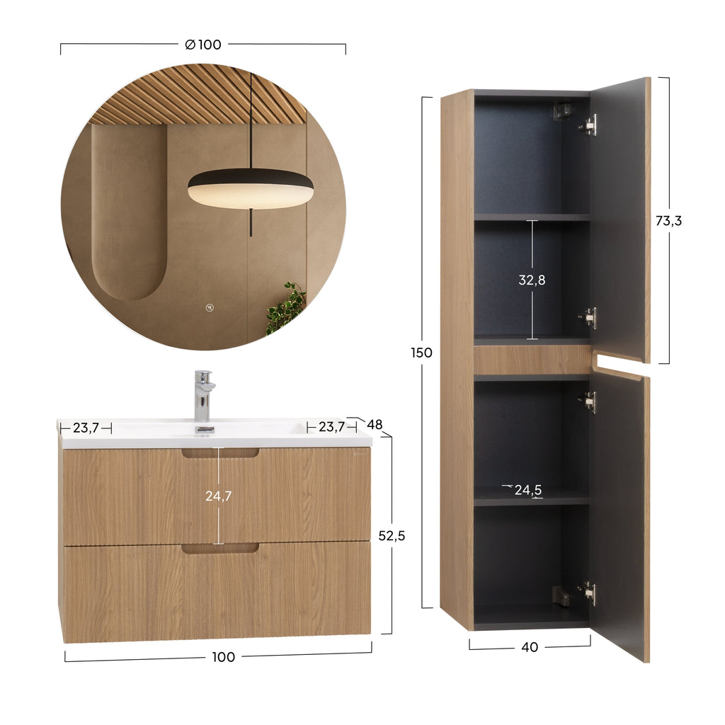 Tália - Conjunto de casa de banho suspenso - Disponível em 60, 80 e 100 cm - Várias Cores
