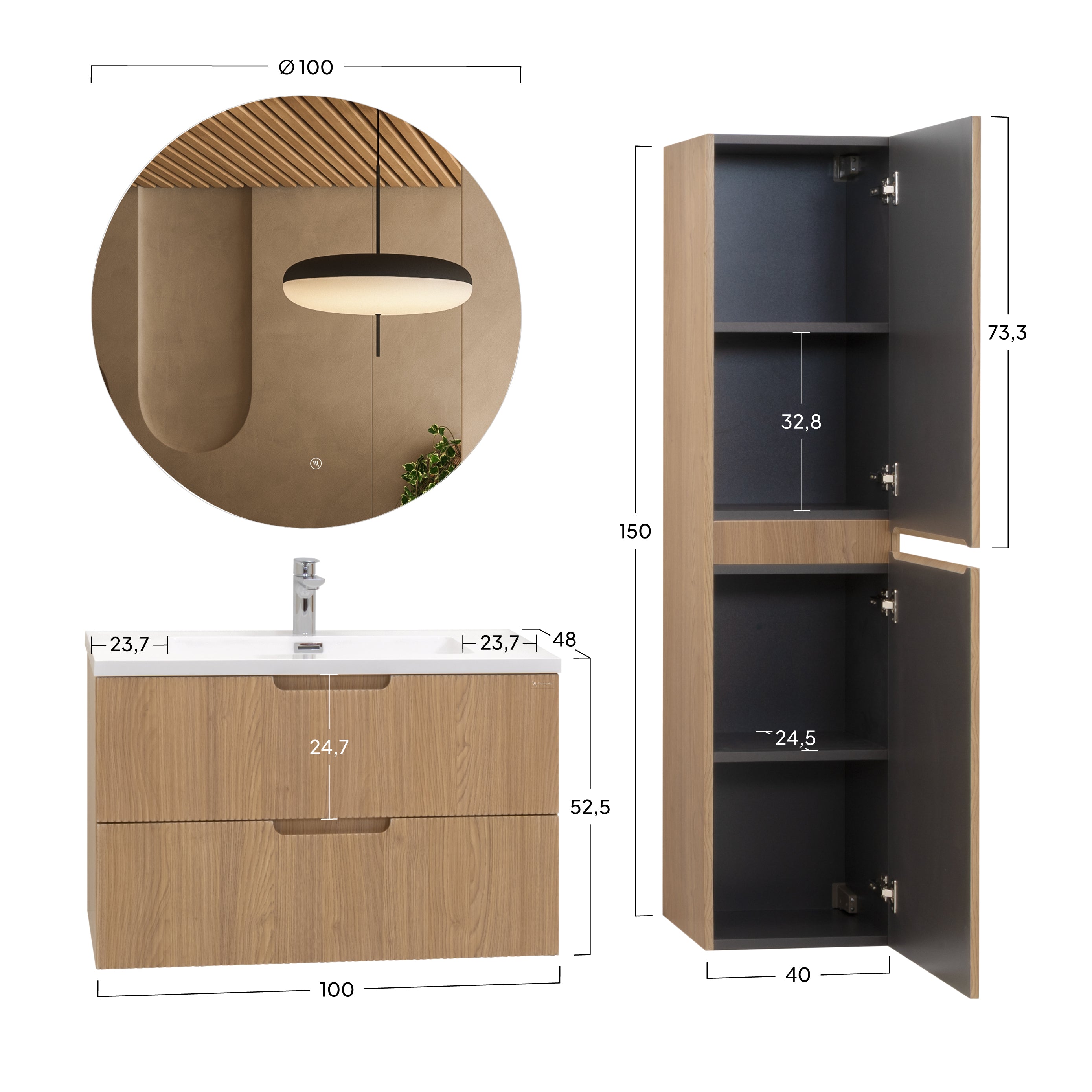 Tália - Conjunto de casa de banho suspenso - Disponível em 60, 80 e 100 cm - Várias Cores