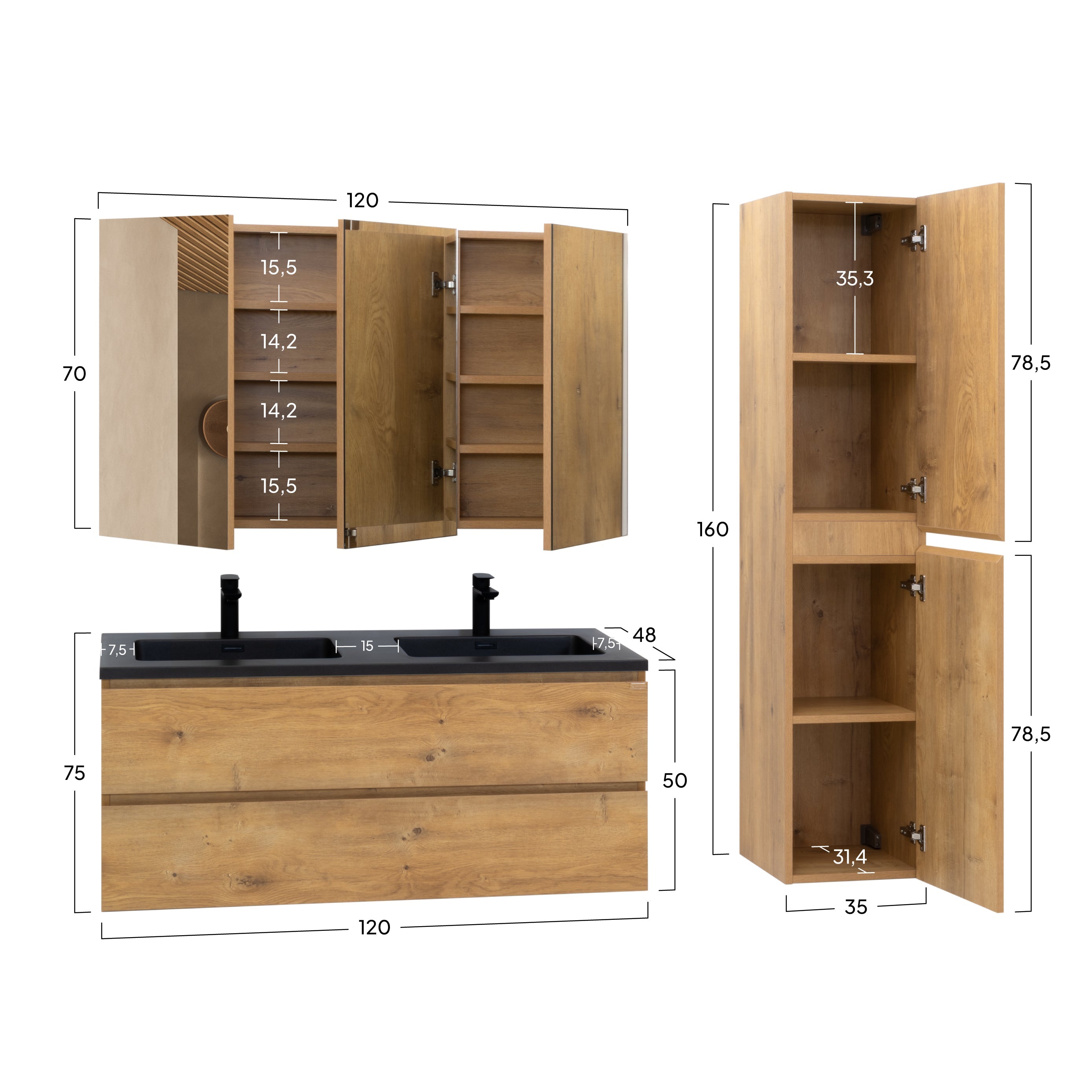 Atena - Set bagno sospeso - Disponibile in 60, 80, 100 e 120 cm - Vari colori