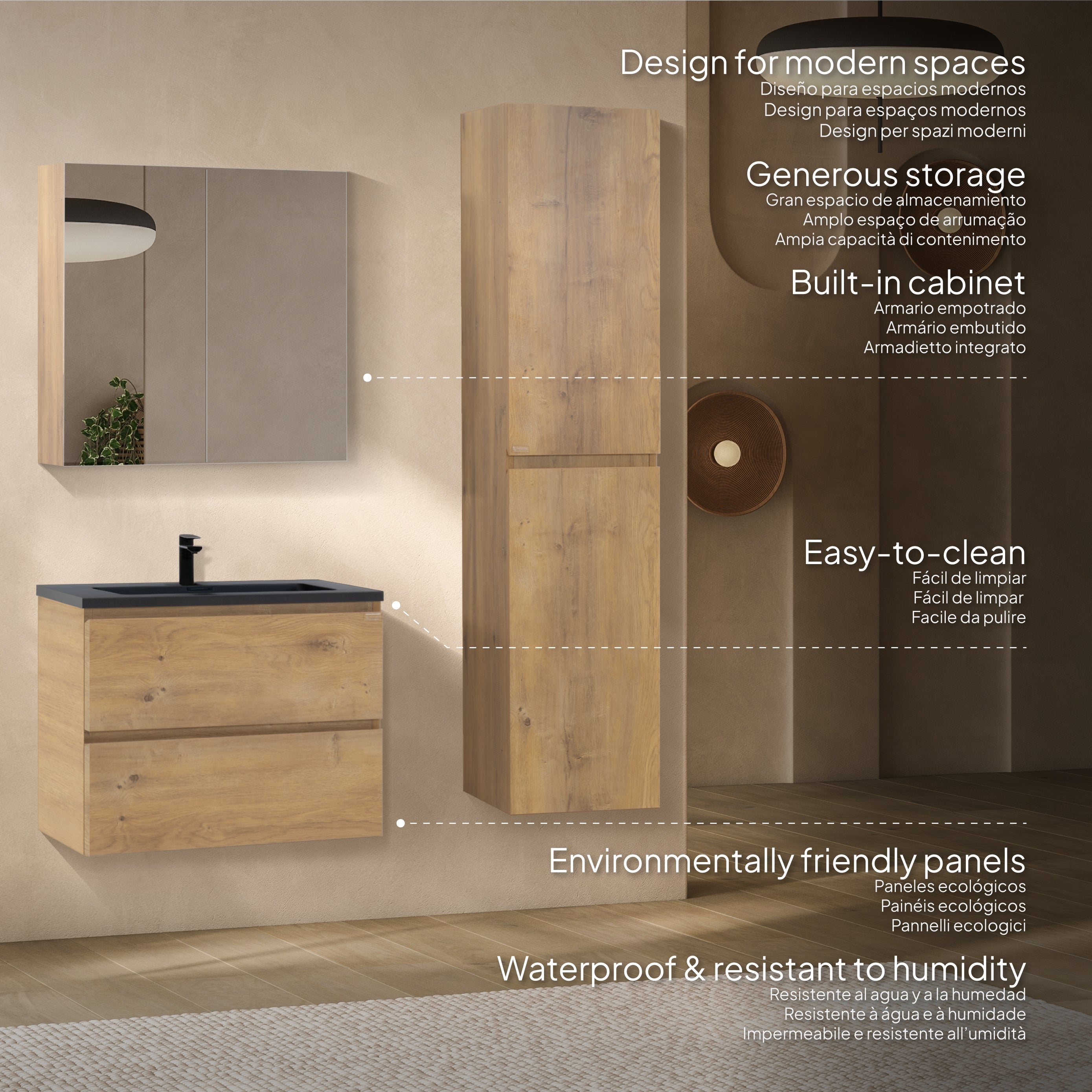 Atena - Set bagno sospeso - Disponibile in 60, 80, 100 e 120 cm - Vari colori