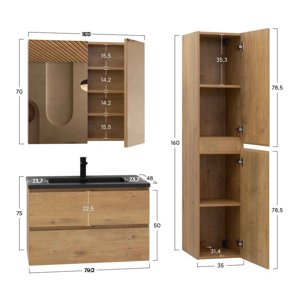 Atena - Set bagno sospeso - Disponibile in 60, 80, 100 e 120 cm - Vari colori