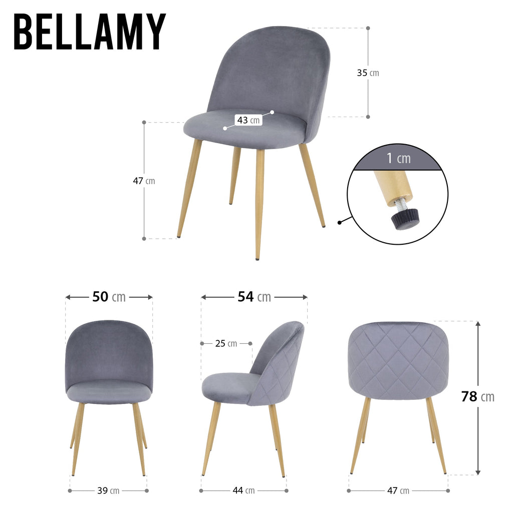 BELLAMY - Set di 2 sedie da pranzo in tessuto velluto