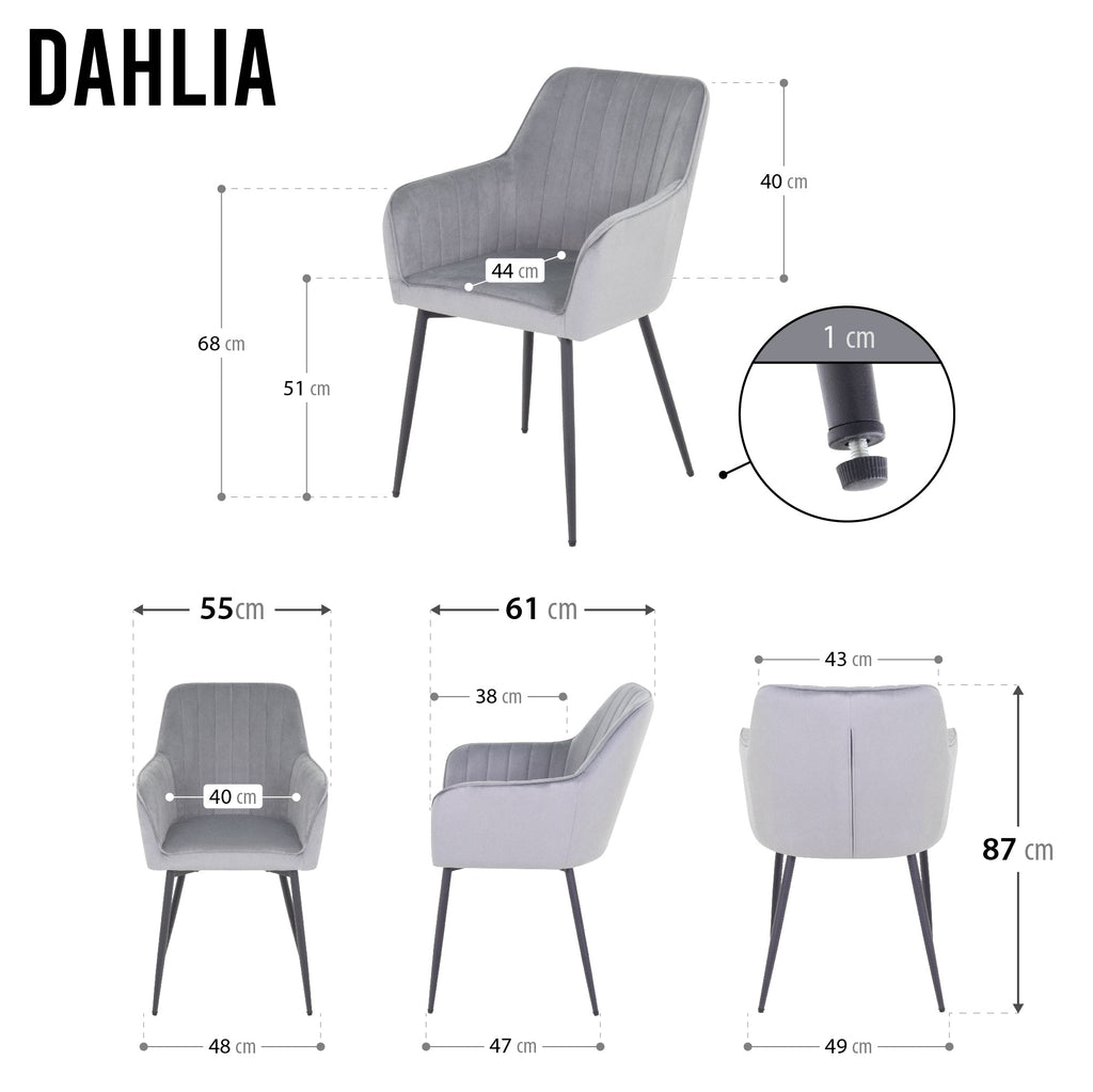 DAHLIA - Conjunto de 2 sillas de comedor en tejido PU o terciopelo