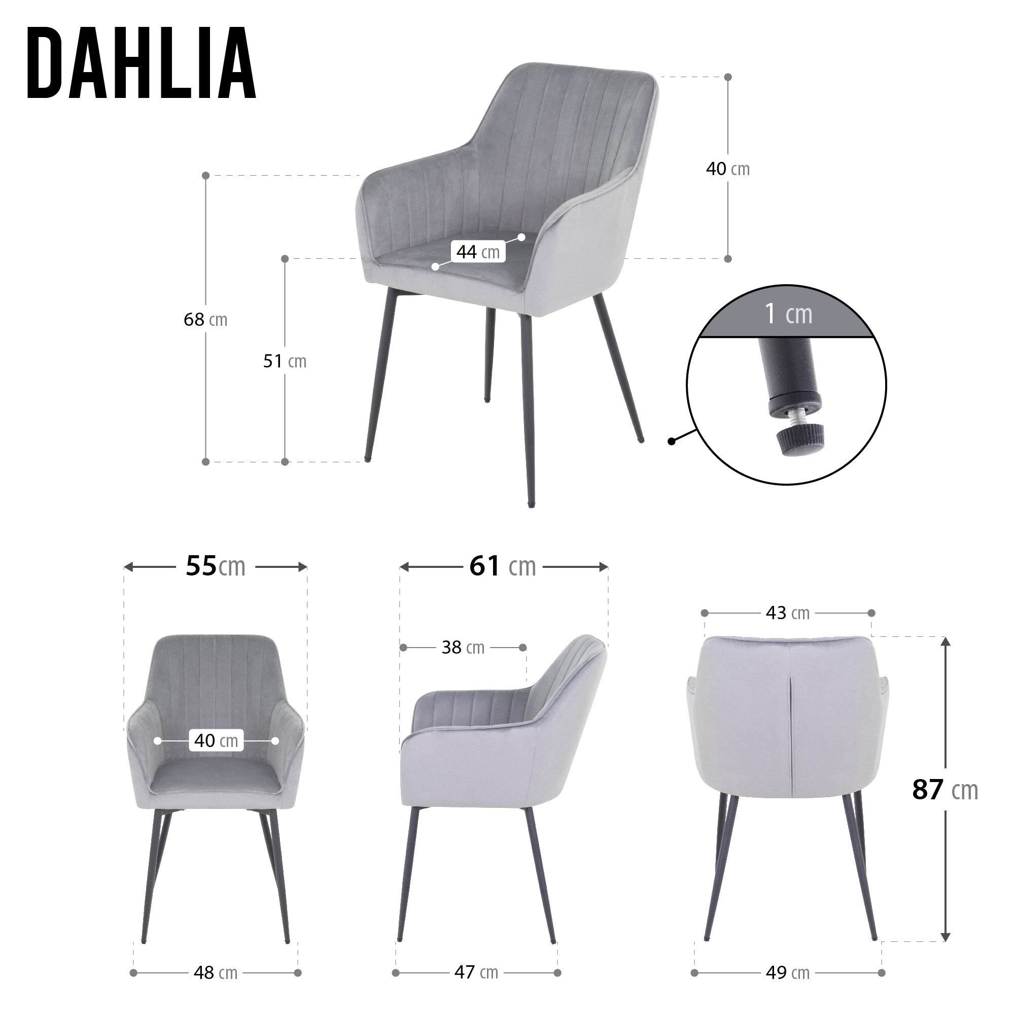 DAHLIA - Conjunto de 2 sillas de comedor en tejido PU o terciopelo