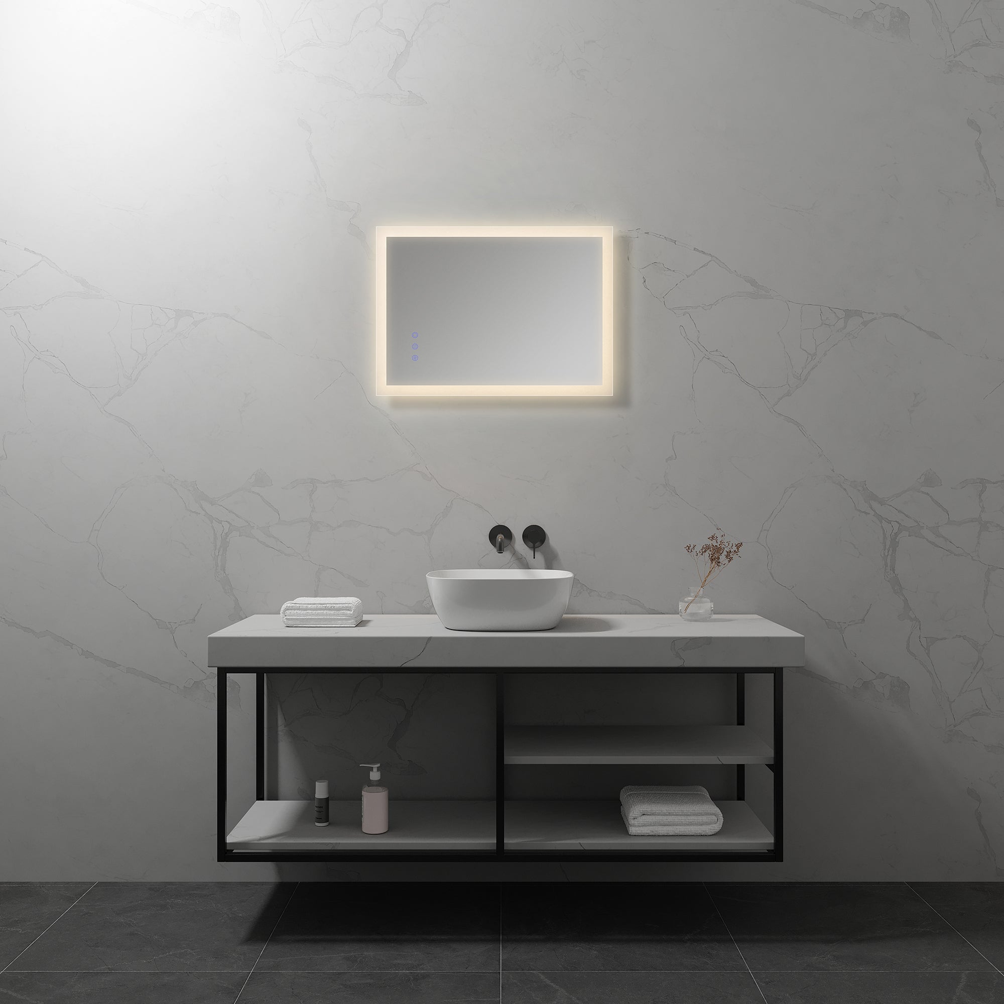 FRAME - Specchio da bagno rettangolare con illuminazione LED