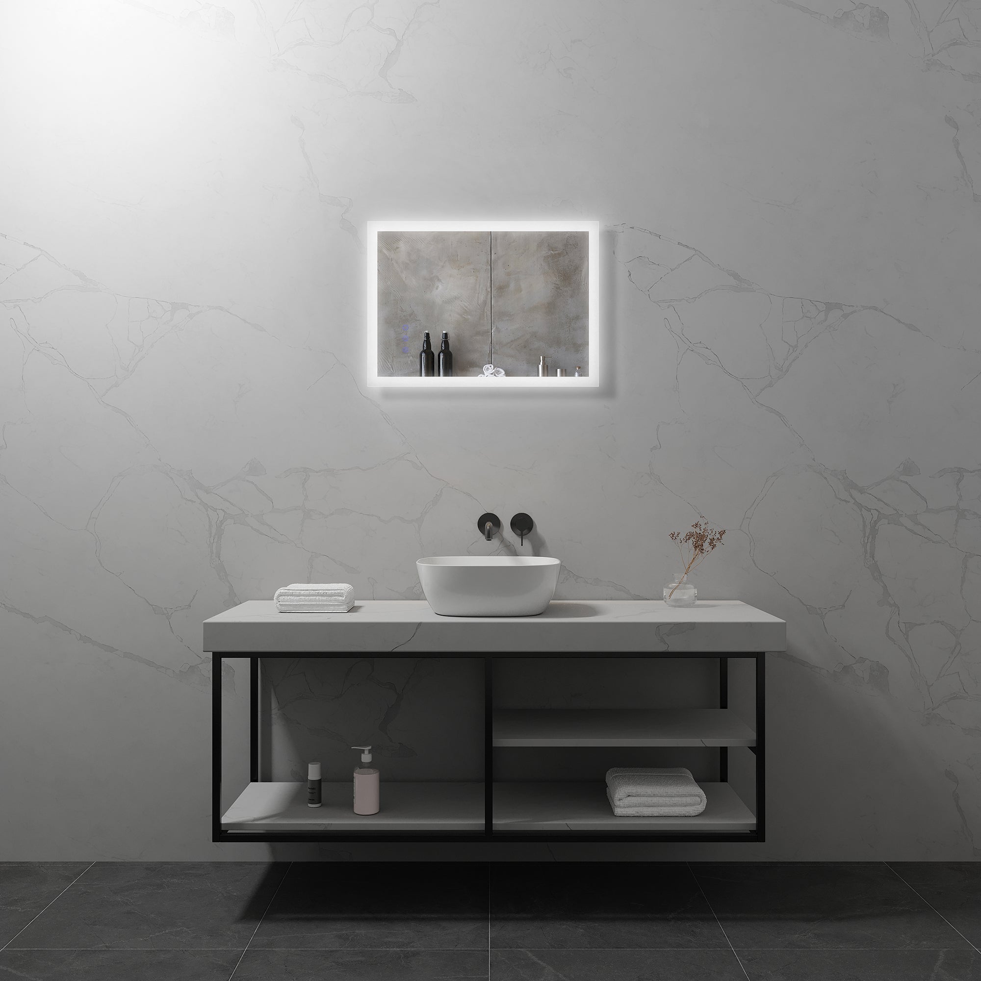 FRAME - Specchio da bagno rettangolare con illuminazione LED