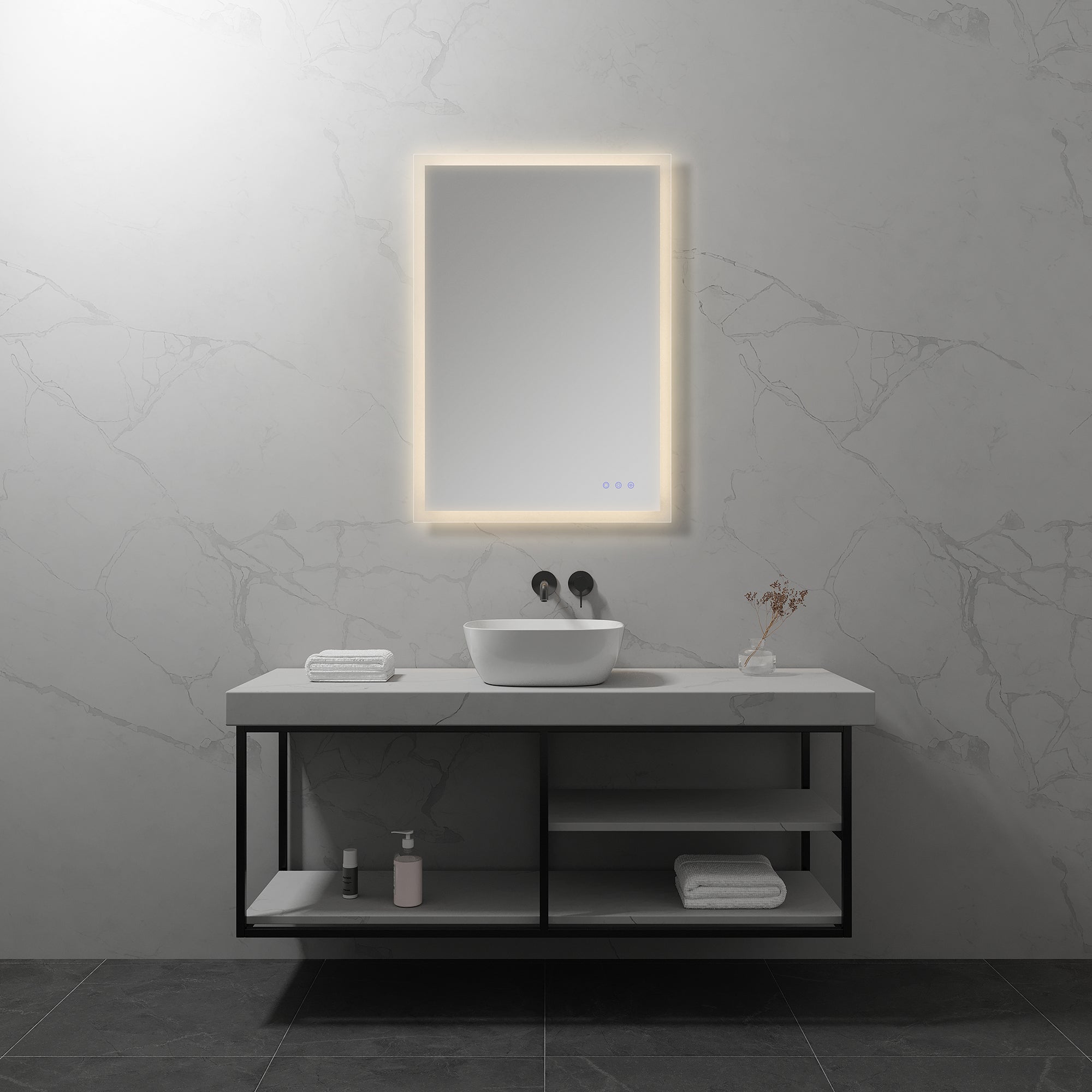FRAME - Specchio da bagno rettangolare con illuminazione LED