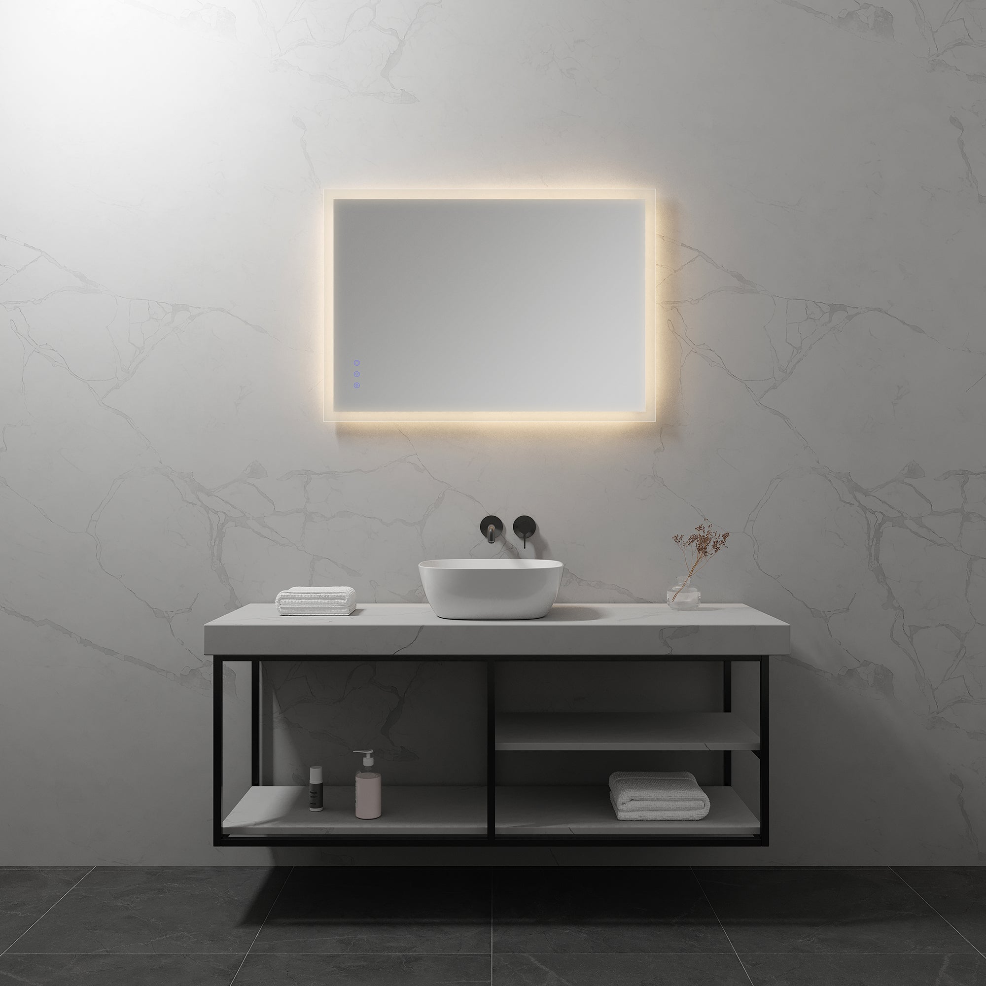 FRAME - Specchio da bagno rettangolare con illuminazione LED