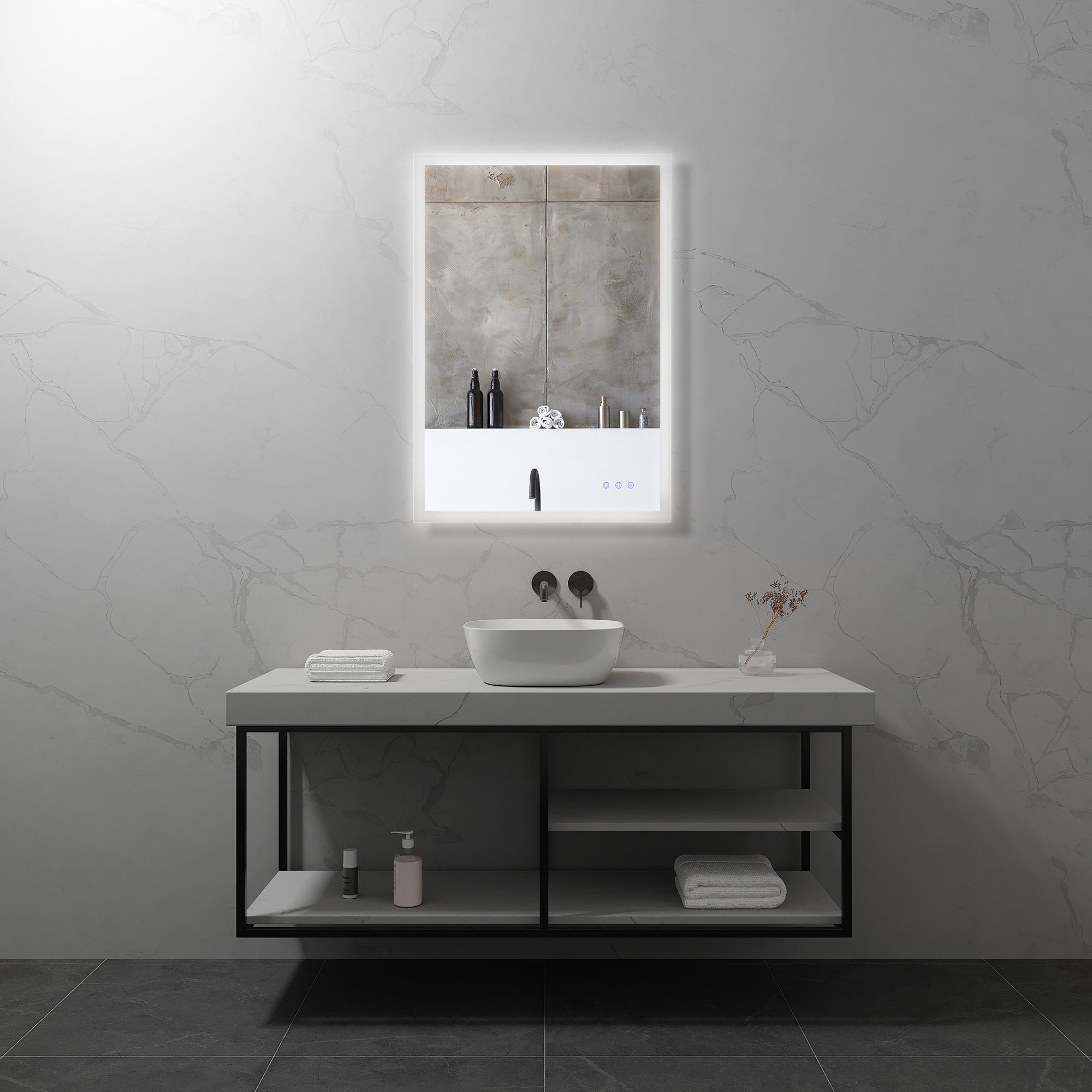 FRAME - Specchio da bagno rettangolare con illuminazione LED
