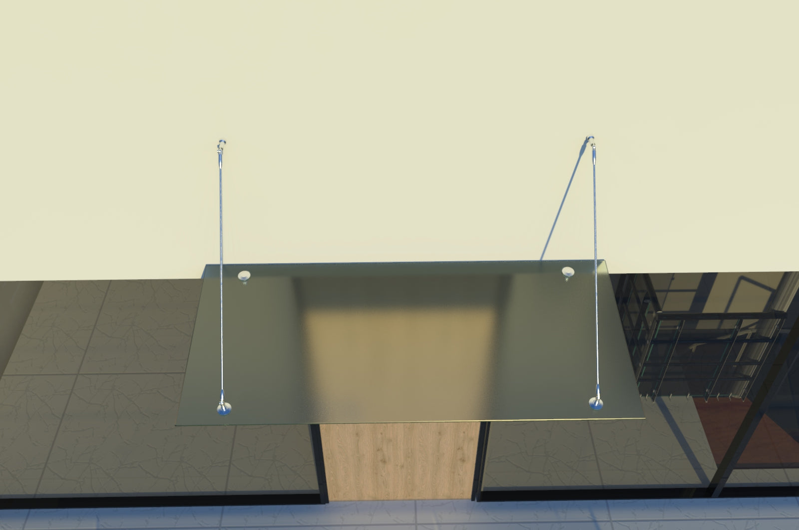 Marquesina de vidrio laminado de seguridad de 13 mm con soportes de acero inoxidable - Transparente, oscuro o satinado