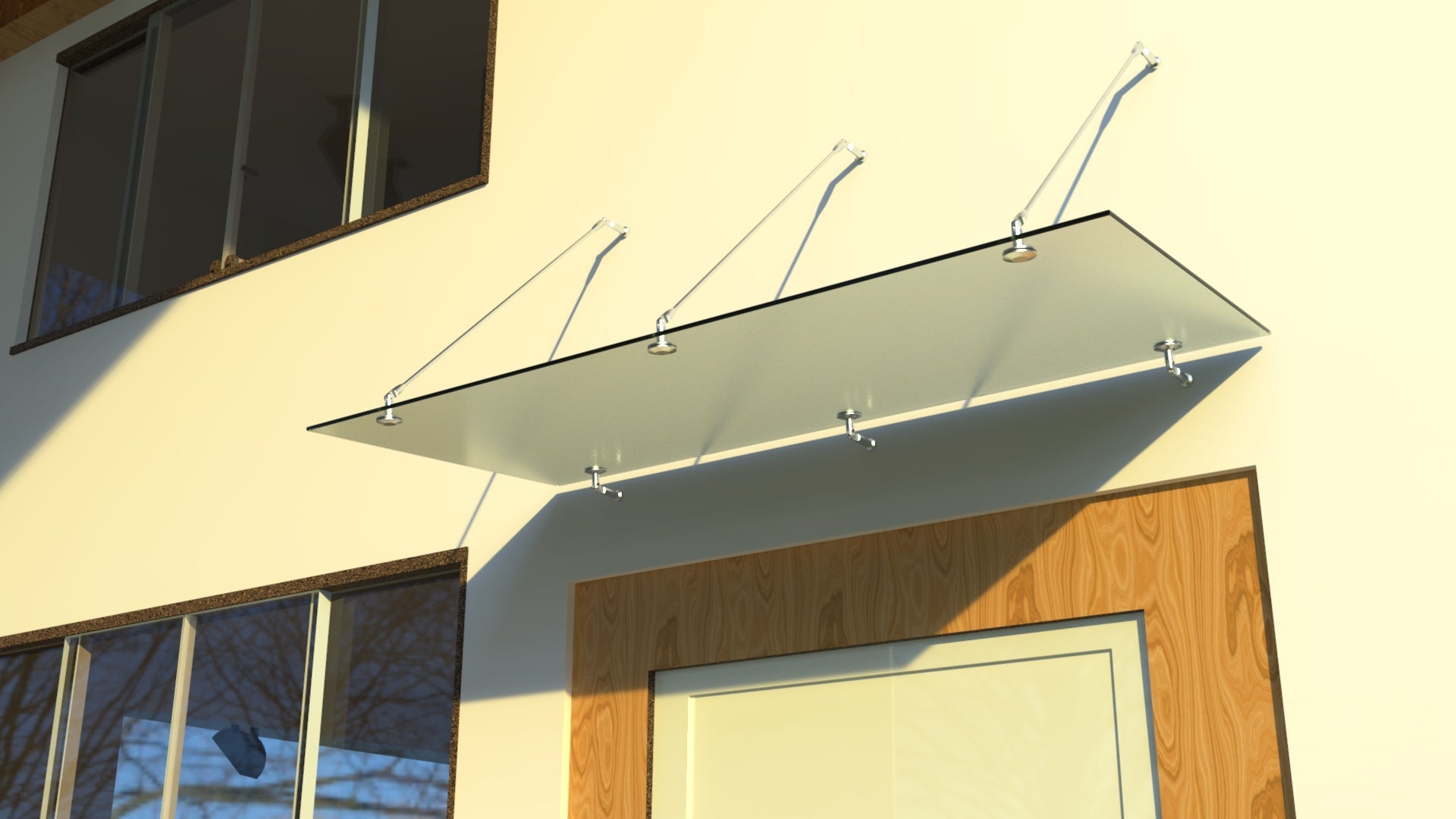 Tejadillo em Vidro Laminado de Segurança 13 mm com Suportes em Inox – Transparente, Escuro ou Satinado