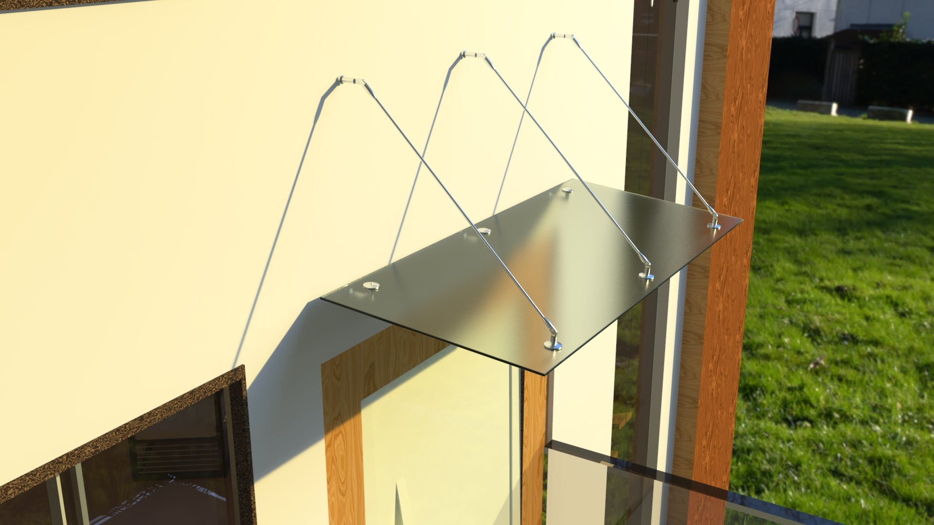 Tejadillo em Vidro Laminado de Segurança 13 mm com Suportes em Inox – Transparente, Escuro ou Satinado