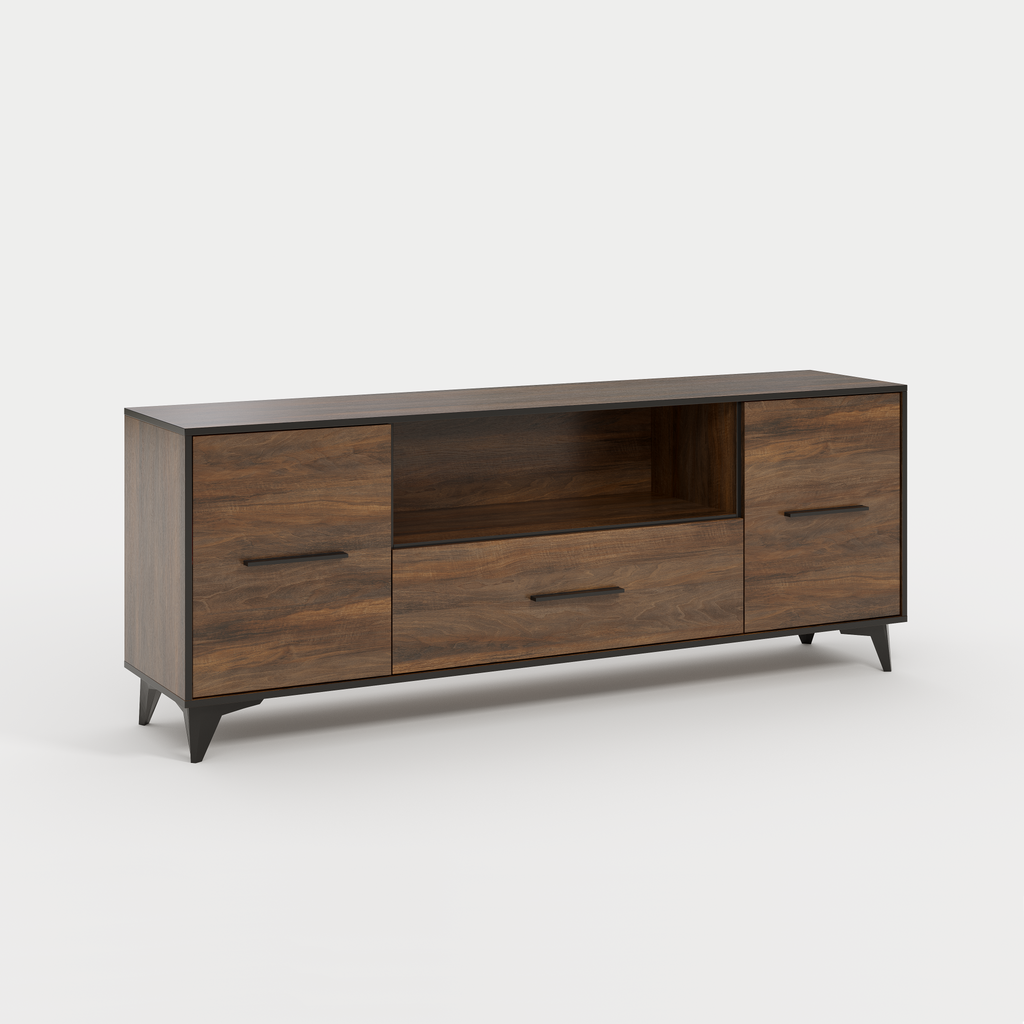 REIMS - Mueble TV en Roble o Nogal con Estructura Negra | RTV2D1S, RTV2D2S