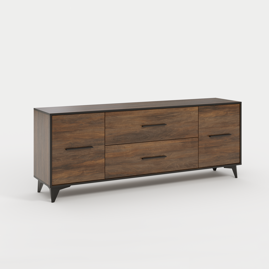 REIMS - Mueble TV en Roble o Nogal con Estructura Negra | RTV2D1S, RTV2D2S