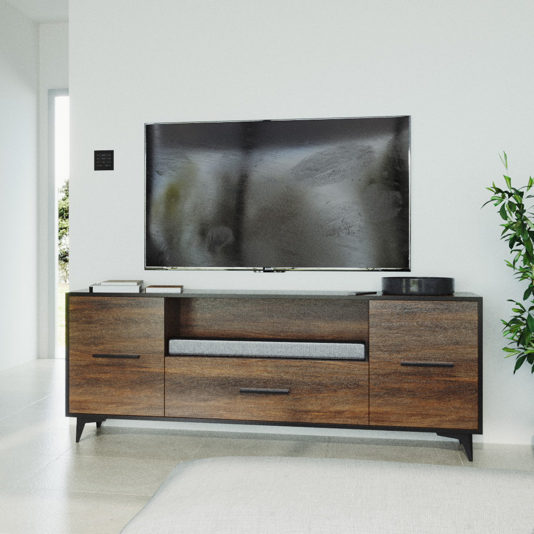 REIMS - Mueble TV en Roble o Nogal con Estructura Negra | RTV2D1S, RTV2D2S