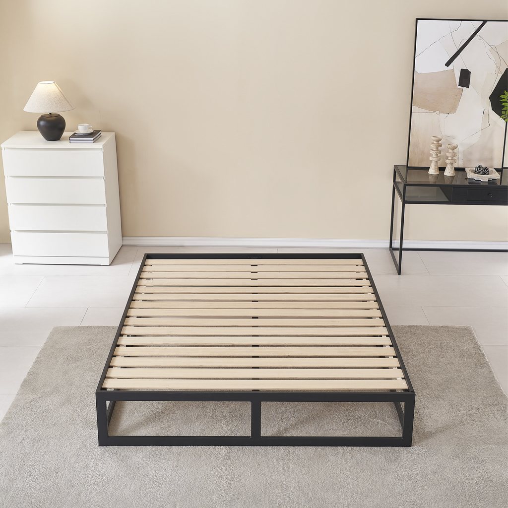 HARUKI Double Bed Frame (Black) | Definitive Minimalist Design, Heavy-Duty Steel | Tool-Free Setup, 300KG Load