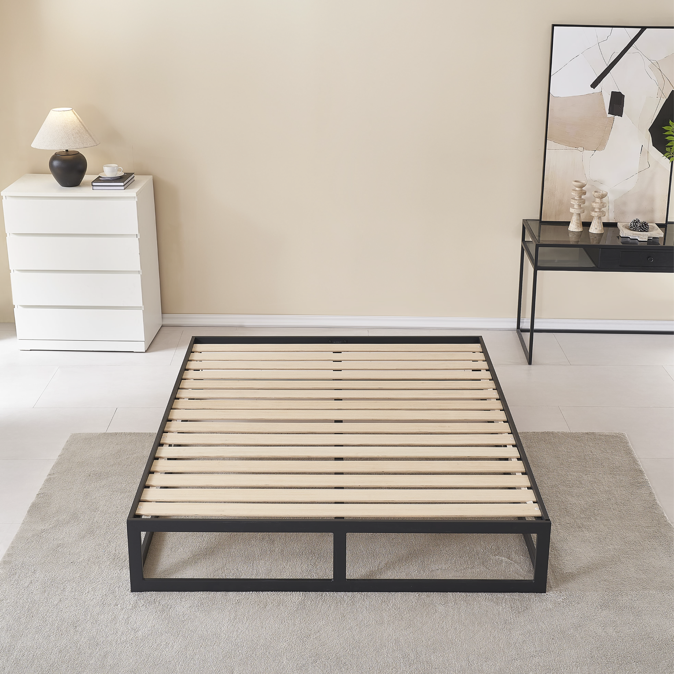 HARUKI Double Bed Frame (Black) | Definitive Minimalist Design, Heavy-Duty Steel | Tool-Free Setup, 300KG Load