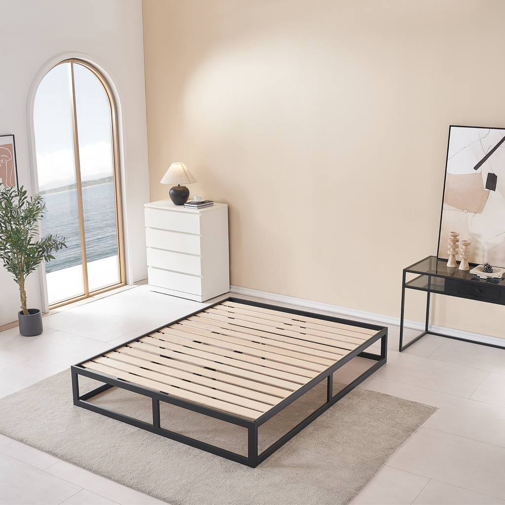 HARUKI Double Bed Frame (Black) | Definitive Minimalist Design, Heavy-Duty Steel | Tool-Free Setup, 300KG Load