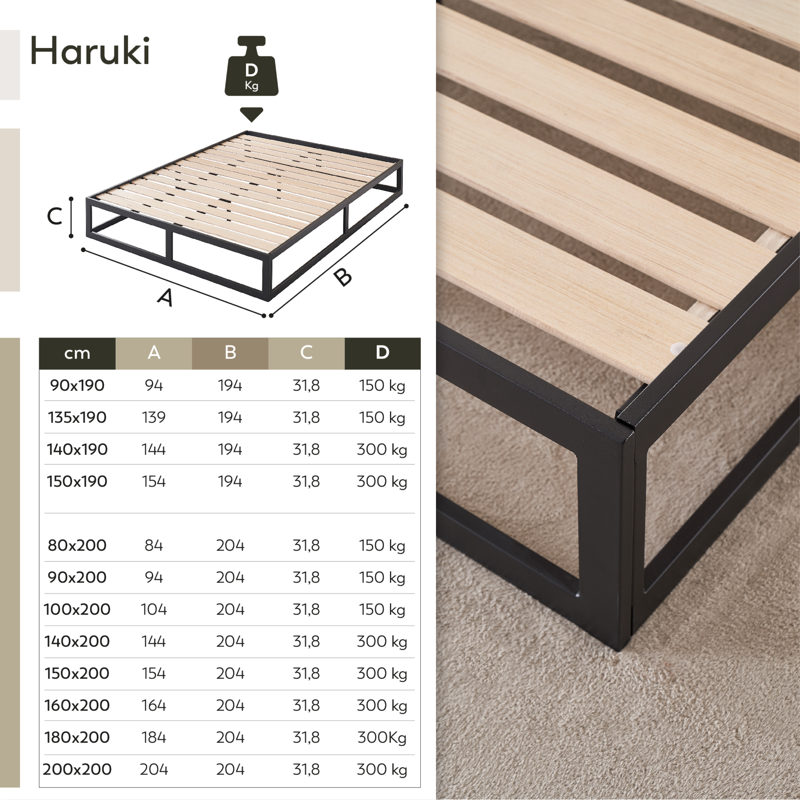 HARUKI Double Bed Frame (Black) | Definitive Minimalist Design, Heavy-Duty Steel | Tool-Free Setup, 300KG Load