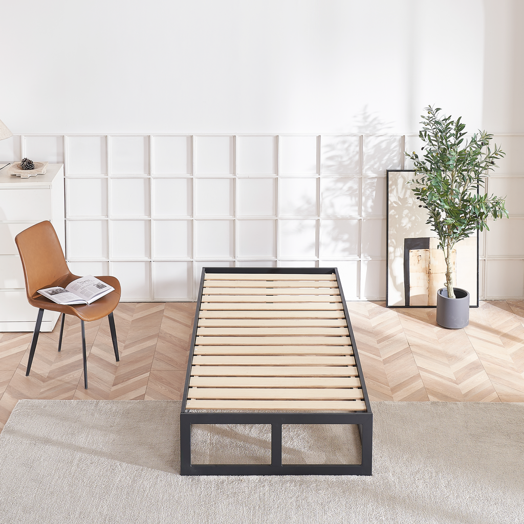 HARUKI Single Bed Frame (Black) | Modern, Space-Saving Structure, High-Strength Steel | Fast, Tool-Free Assembly