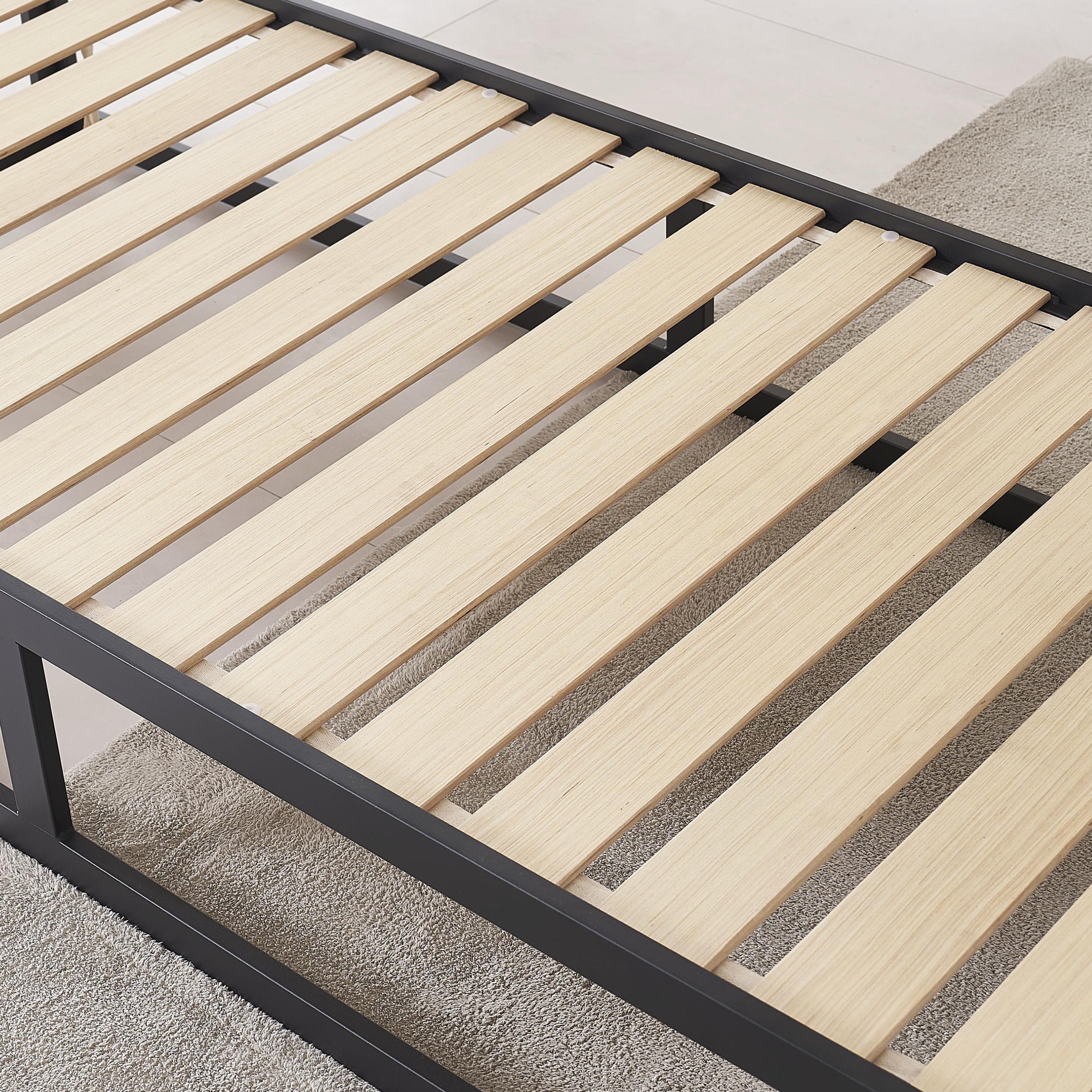 HARUKI Single Bed Frame (Black) | Modern, Space-Saving Structure, High-Strength Steel | Fast, Tool-Free Assembly