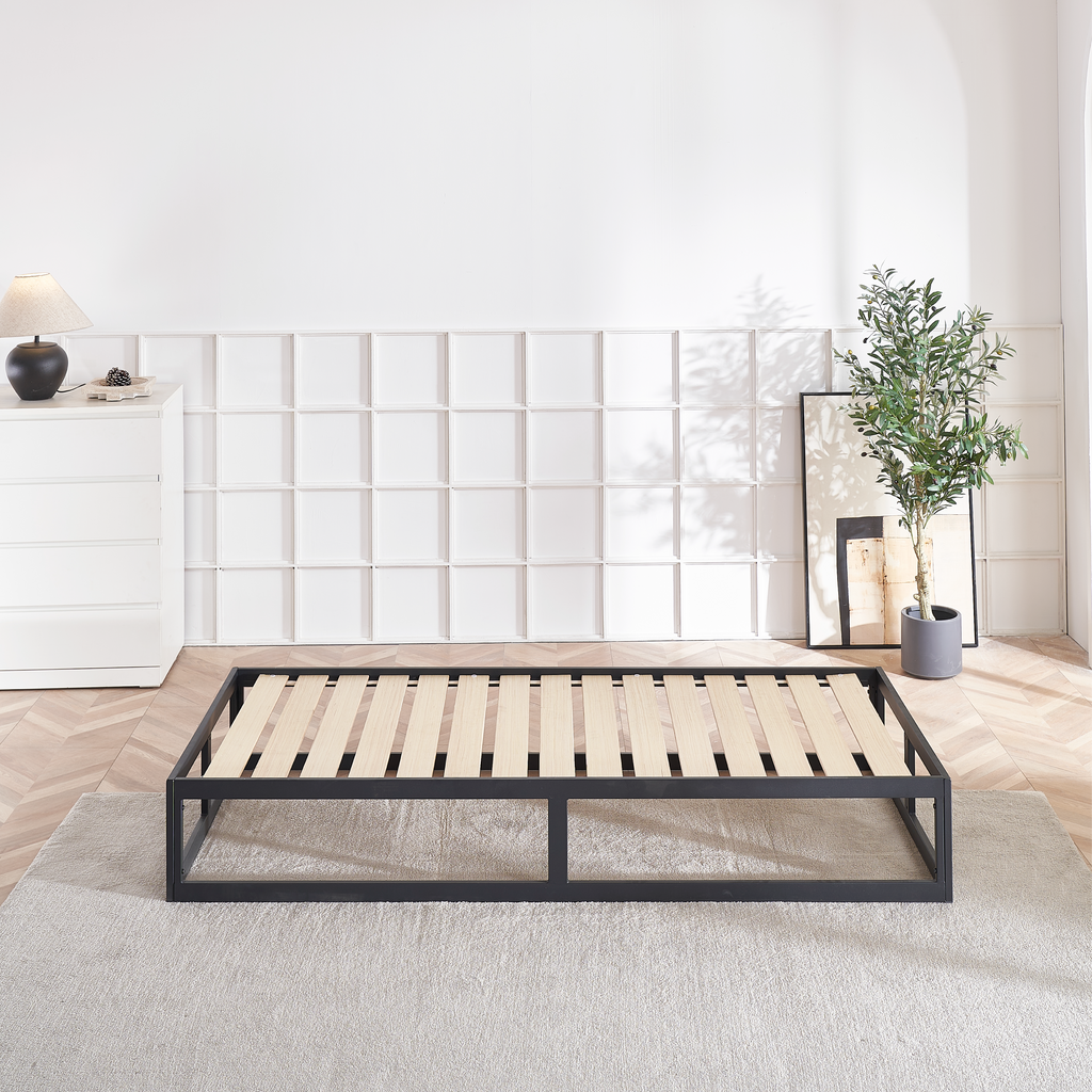 HARUKI Single Bed Frame (Black) | Modern, Space-Saving Structure, High-Strength Steel | Fast, Tool-Free Assembly