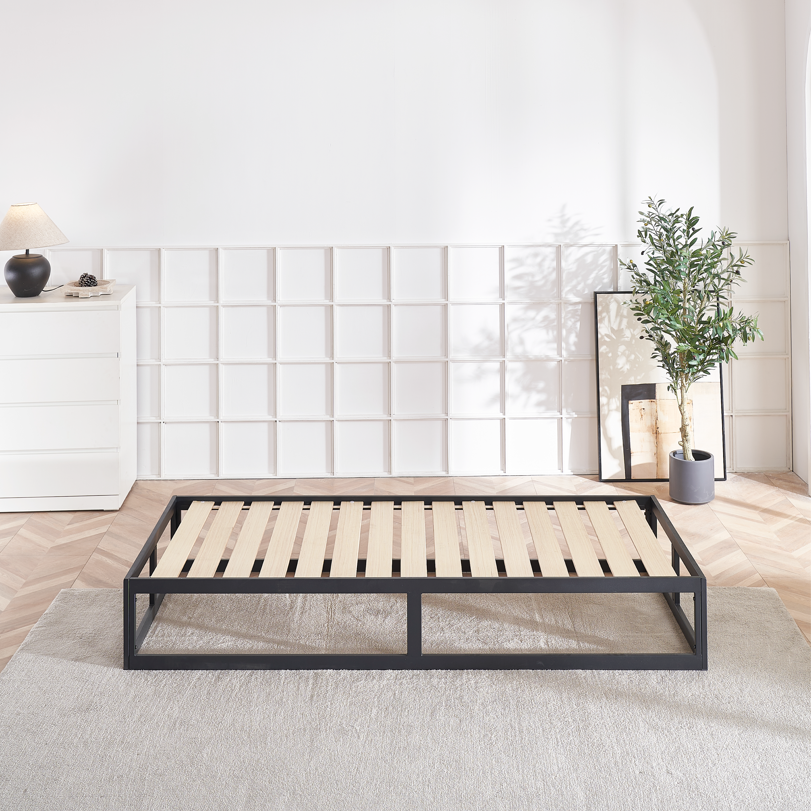 HARUKI Single Bed Frame (Black) | Modern, Space-Saving Structure, High-Strength Steel | Fast, Tool-Free Assembly