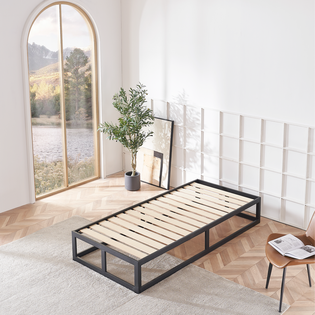 HARUKI Single Bed Frame (Black) | Modern, Space-Saving Structure, High-Strength Steel | Fast, Tool-Free Assembly