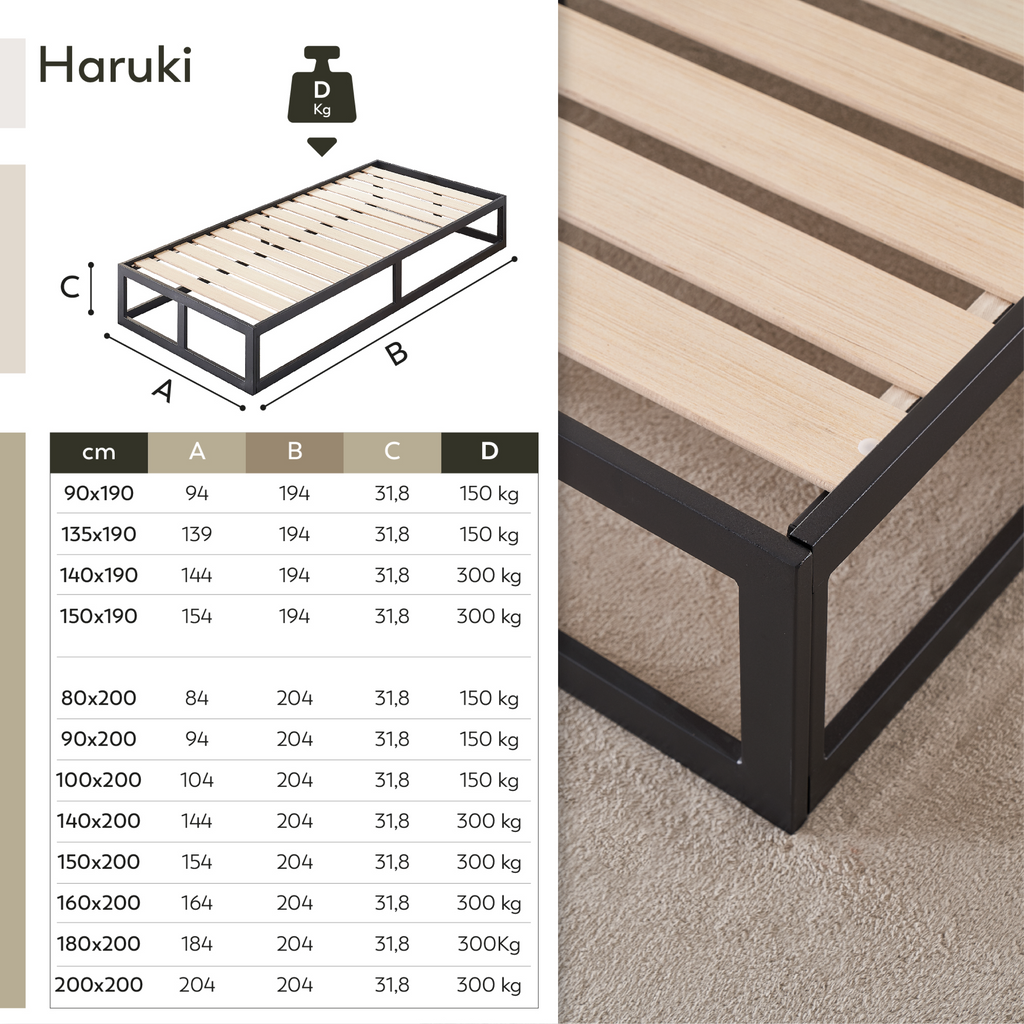 HARUKI Single Bed Frame (Black) | Modern, Space-Saving Structure, High-Strength Steel | Fast, Tool-Free Assembly