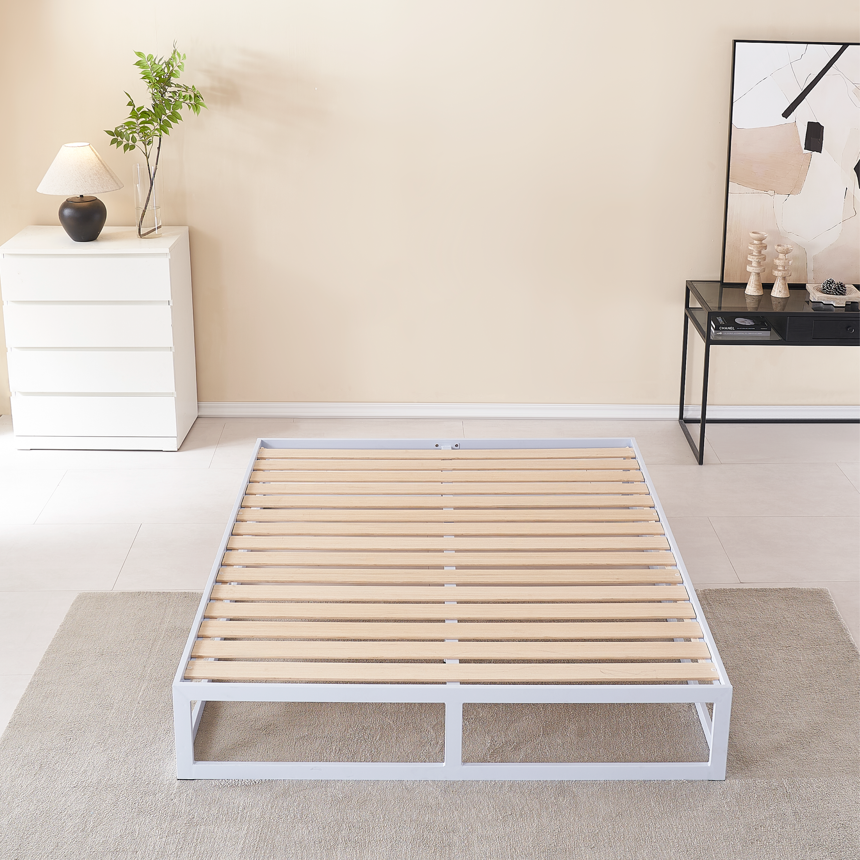 HARUKI Double Bed Frame (White) | Elegant, Zen-Inspired Steel Structure | Easy Assembly, 300KG Load