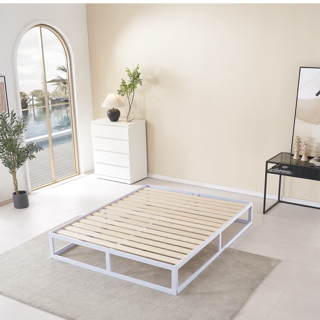 HARUKI Double Bed Frame (White) | Elegant, Zen-Inspired Steel Structure | Easy Assembly, 300KG Load