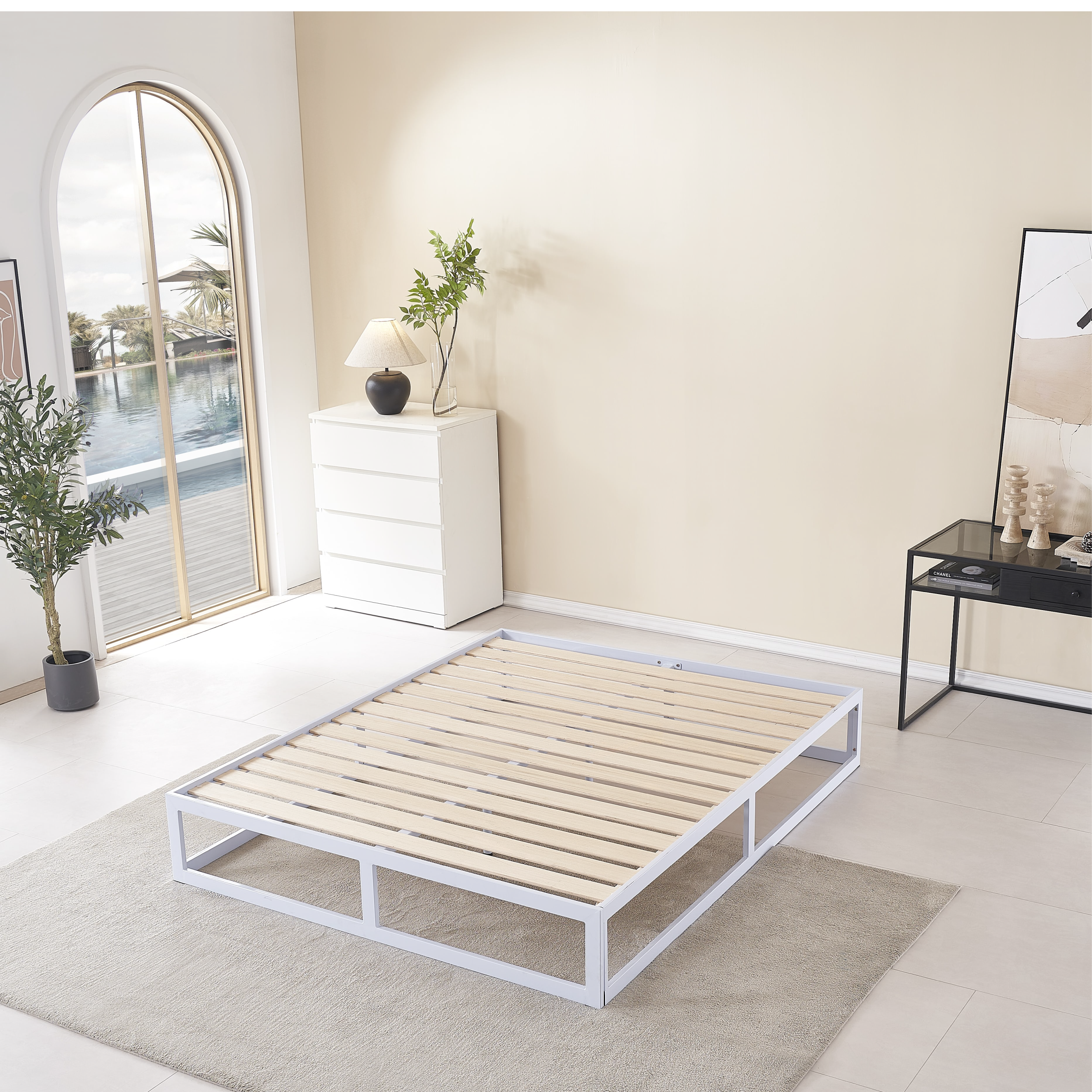 HARUKI Double Bed Frame (White) | Elegant, Zen-Inspired Steel Structure | Easy Assembly, 300KG Load