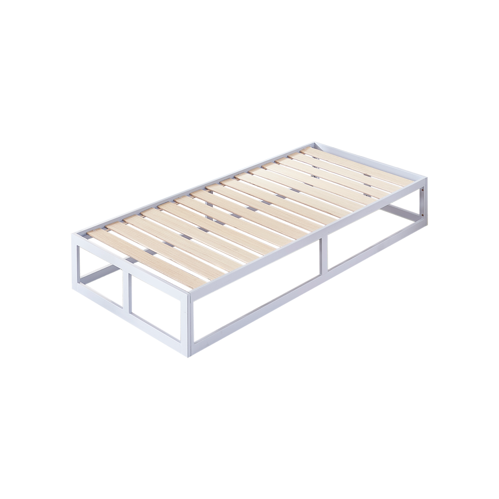 HARUKI Single Bed Frame (White) | Clean, Minimalist Aesthetic | Sturdy Wood Slats, Easy Preassembled Setup