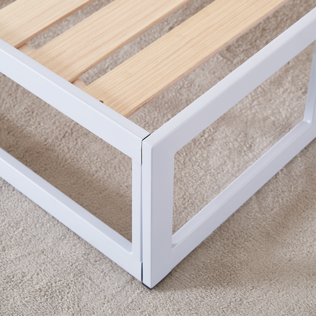 HARUKI Single Bed Frame (White) | Clean, Minimalist Aesthetic | Sturdy Wood Slats, Easy Preassembled Setup