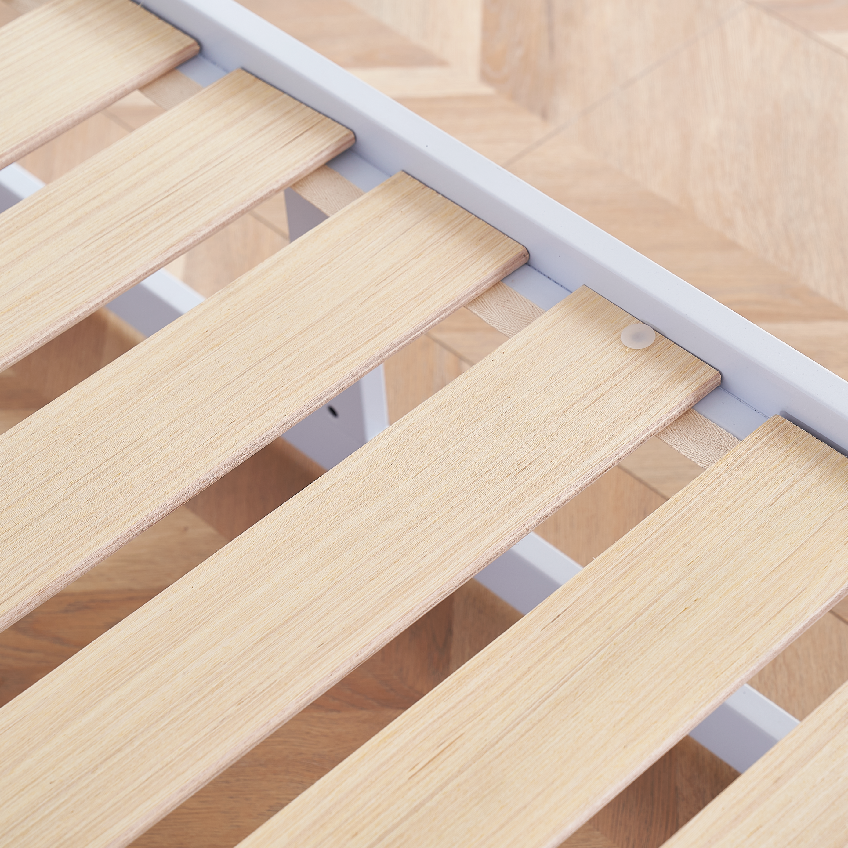 HARUKI Single Bed Frame (White) | Clean, Minimalist Aesthetic | Sturdy Wood Slats, Easy Preassembled Setup