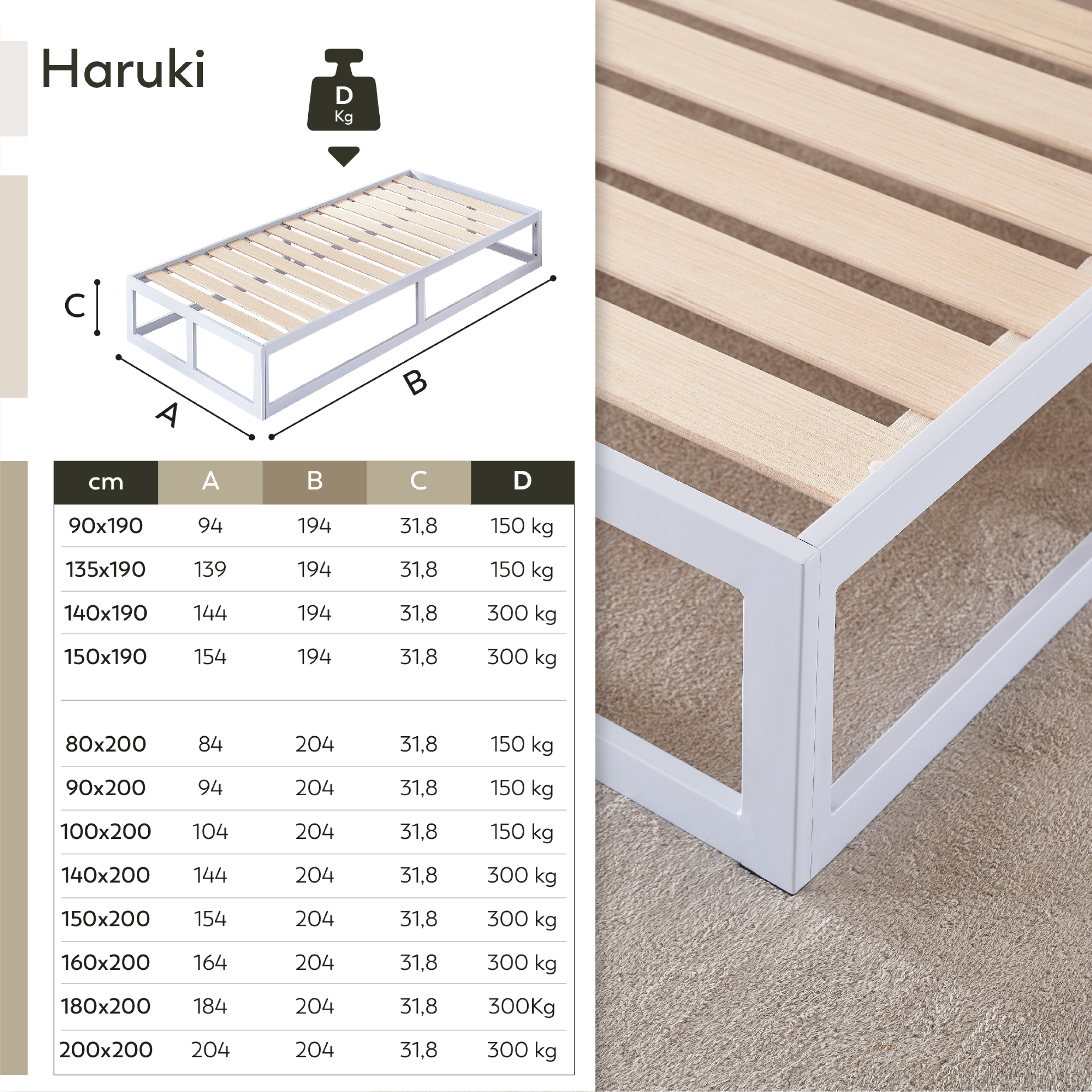 HARUKI Single Bed Frame (White) | Clean, Minimalist Aesthetic | Sturdy Wood Slats, Easy Preassembled Setup