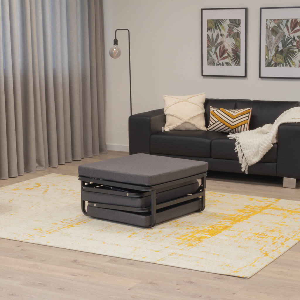 DIVAN 2 in 1 Premium | Letto pieghevole per ospiti con pouf convertibile e materasso grigio
