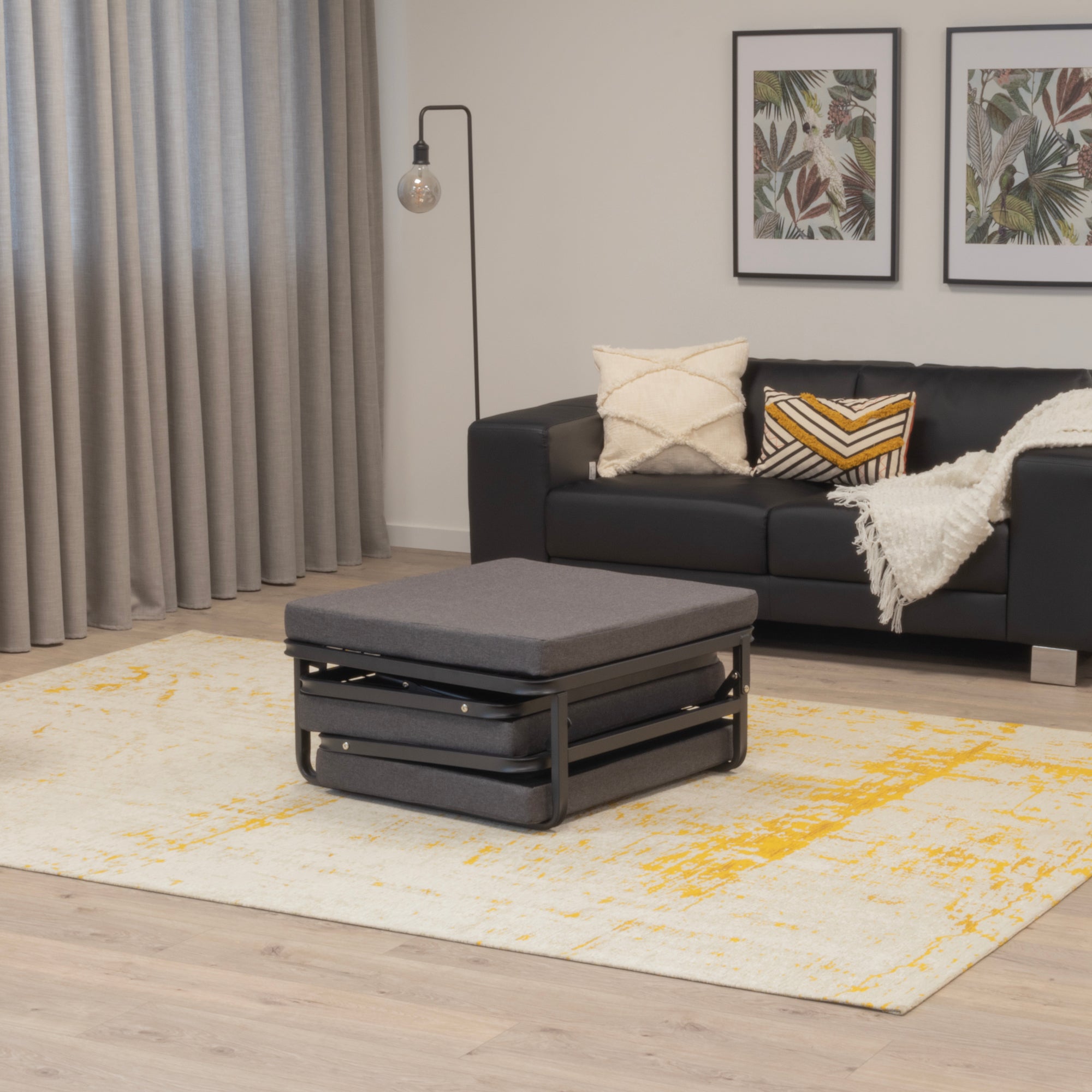 DIVAN 2 in 1 Premium | Letto pieghevole per ospiti con pouf convertibile e materasso grigio