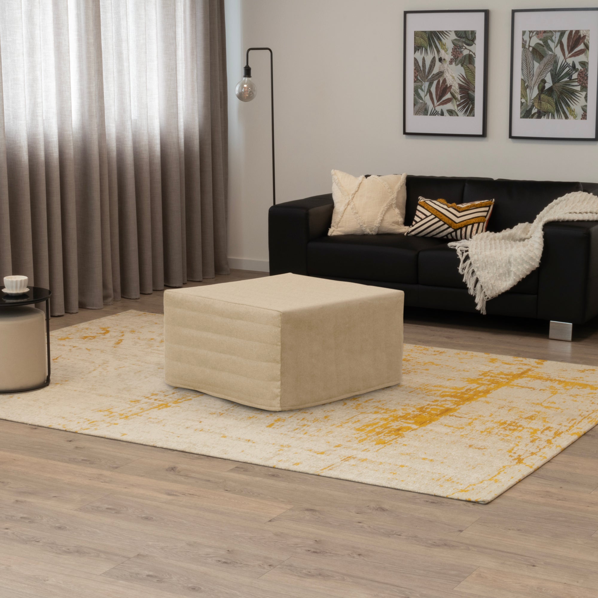 DIVAN 2 in 1 Premium | Letto pieghevole per ospiti con pouf convertibile e materasso beige
