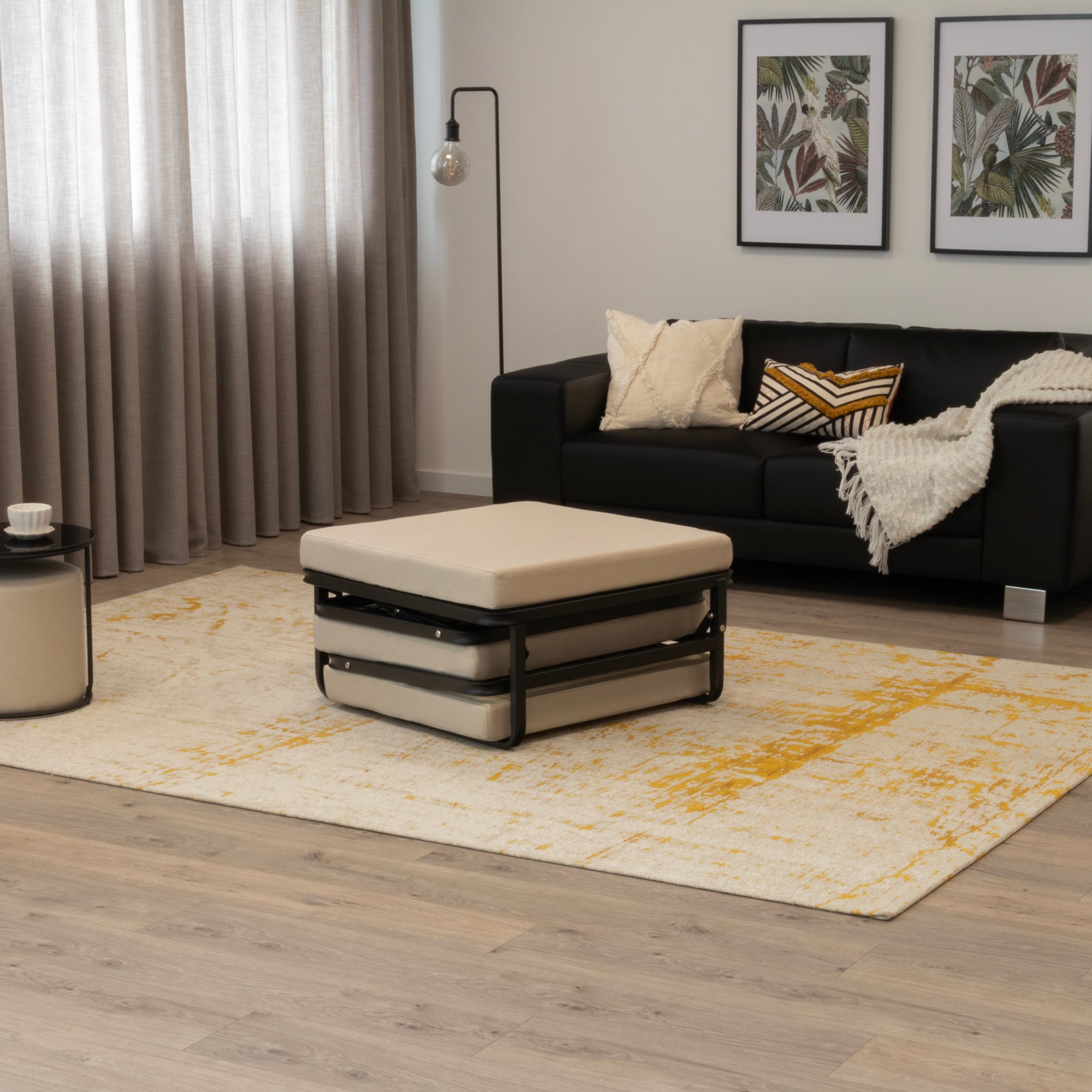 DIVAN 2 in 1 Premium | Letto pieghevole per ospiti con pouf convertibile e materasso beige