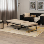 DIVAN 2 in 1 Premium | Letto pieghevole per ospiti con pouf convertibile e materasso beige