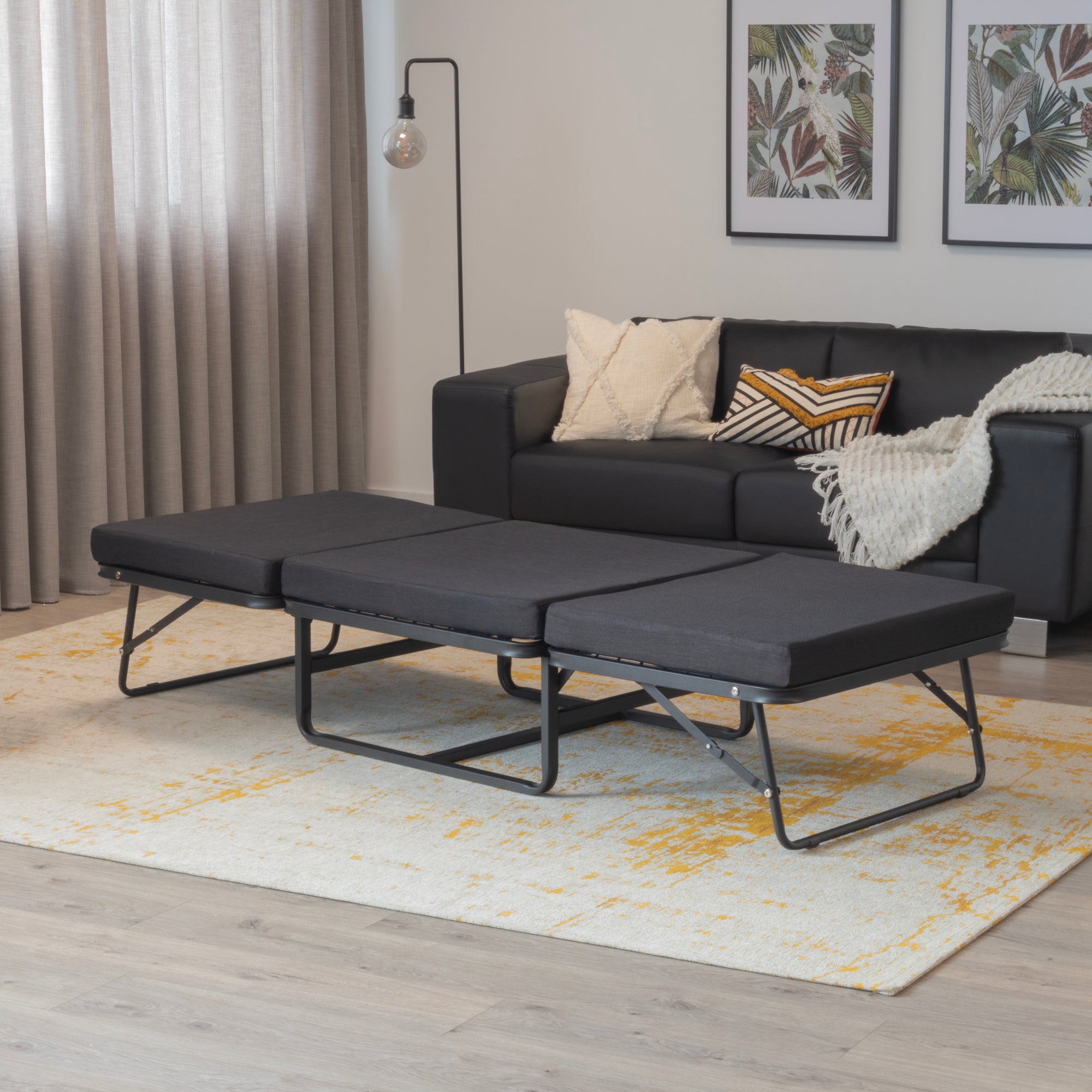 DIVAN 2 in 1 Premium | Letto pieghevole per ospiti con pouf convertibile e materasso nero